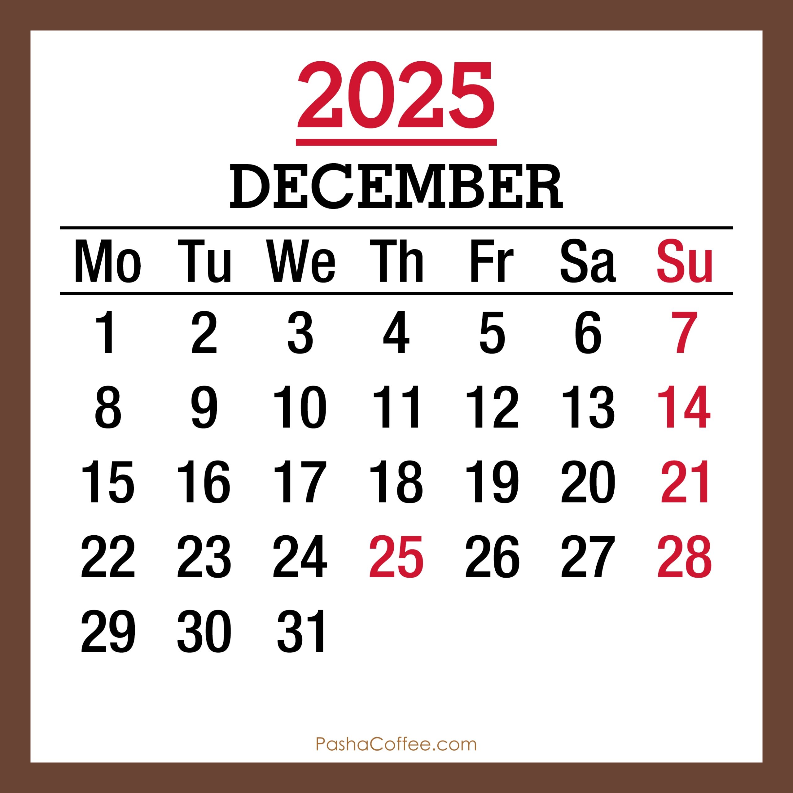December 2025 Monthly Calendar With Holidays Printable Free 