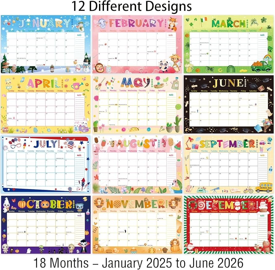 Desk Calendar 2025 2026 Colorful Desk Wall Calendar From January 2025 To June 2026 18 Monthly Calendar With Hanging Rope Notes Home School Office Office Products Amazon