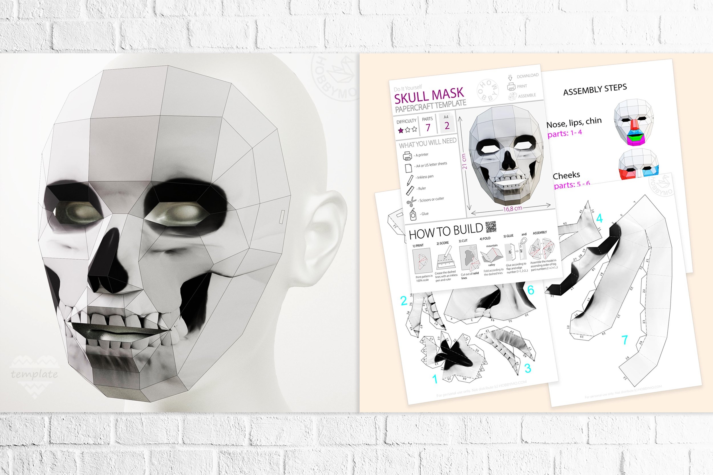 DIY Paper Skull Mask 3D Papercraft Template PDF