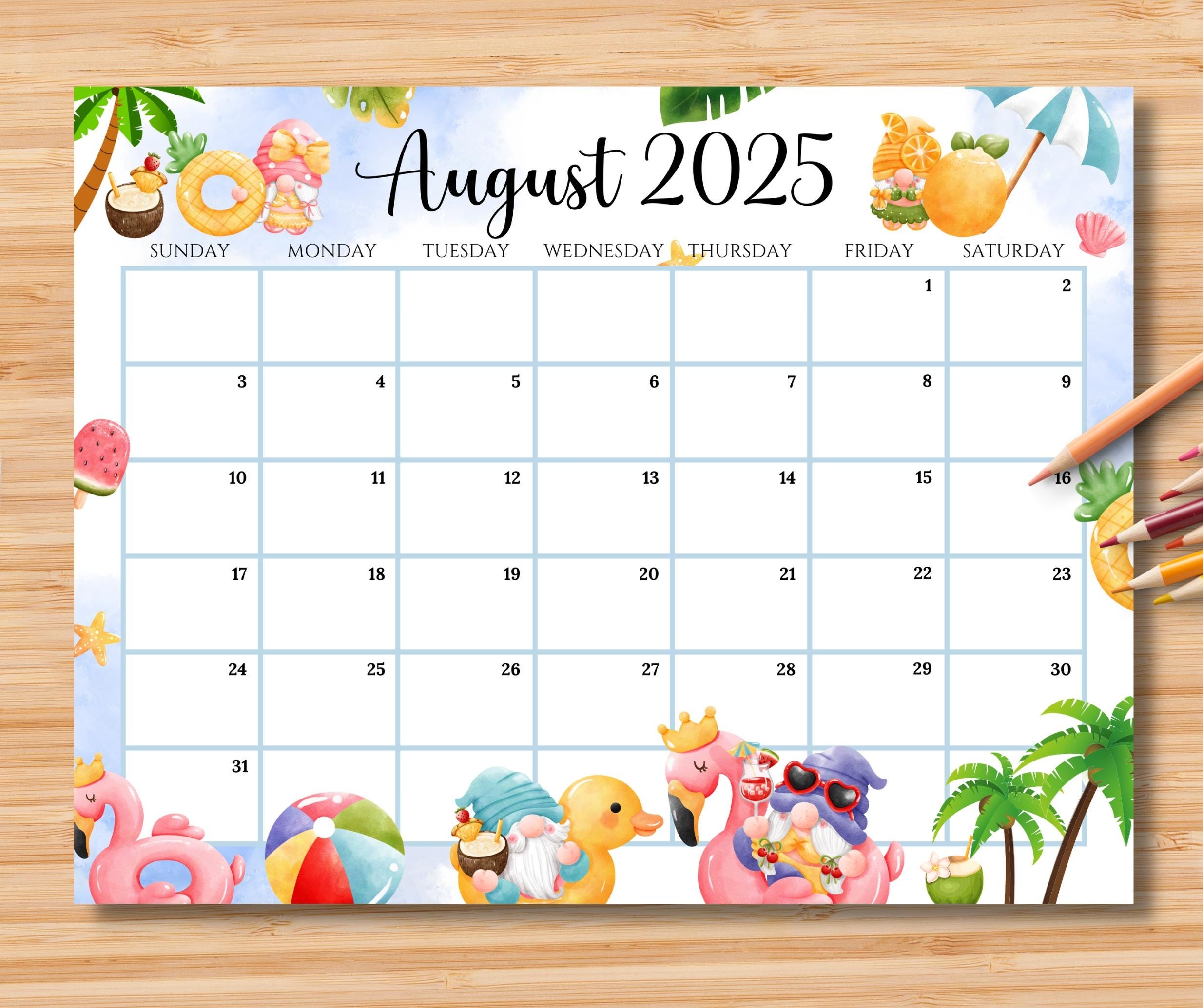 Blank Calendar August 2025