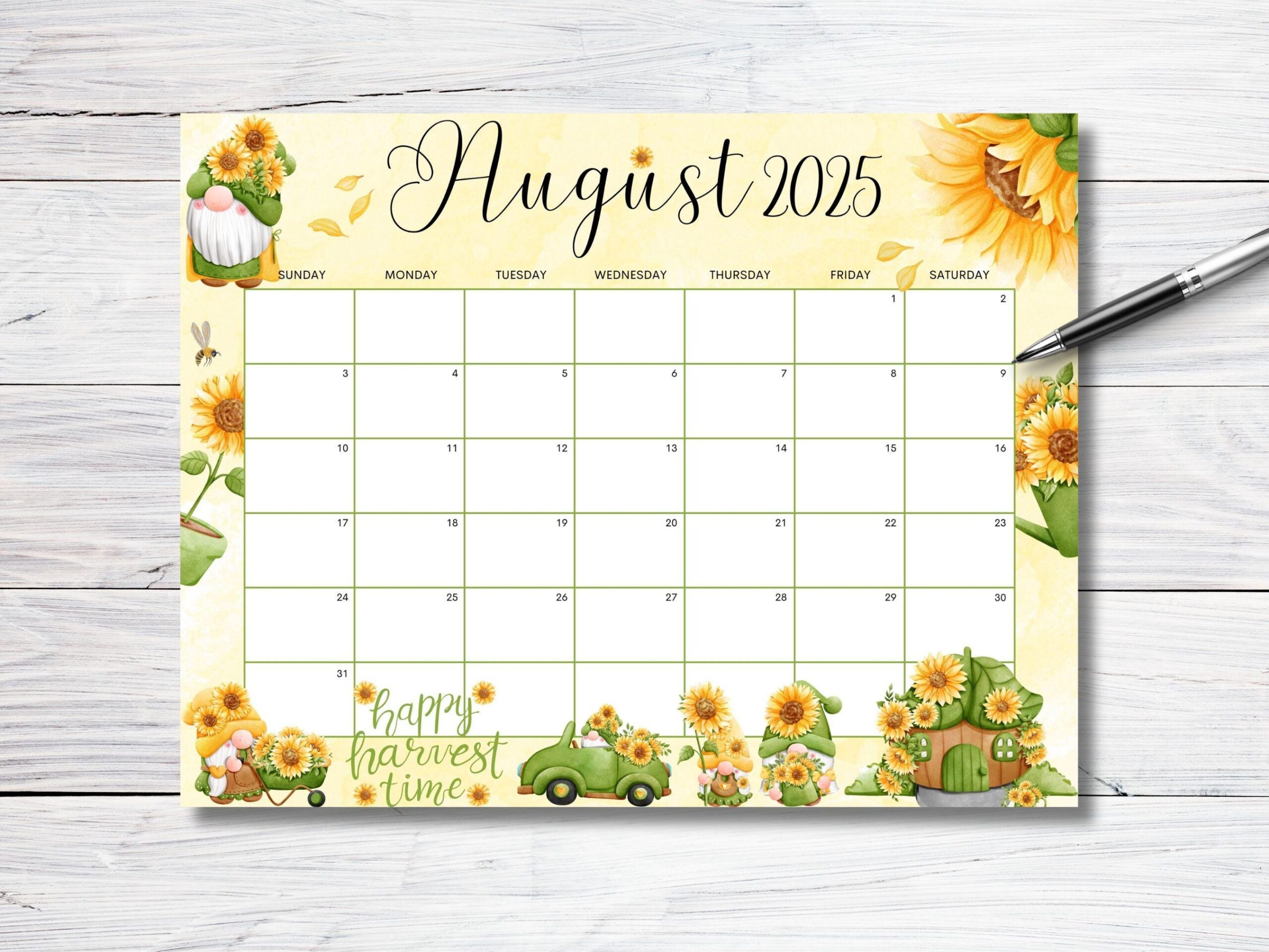 August Calendar Printable 2025