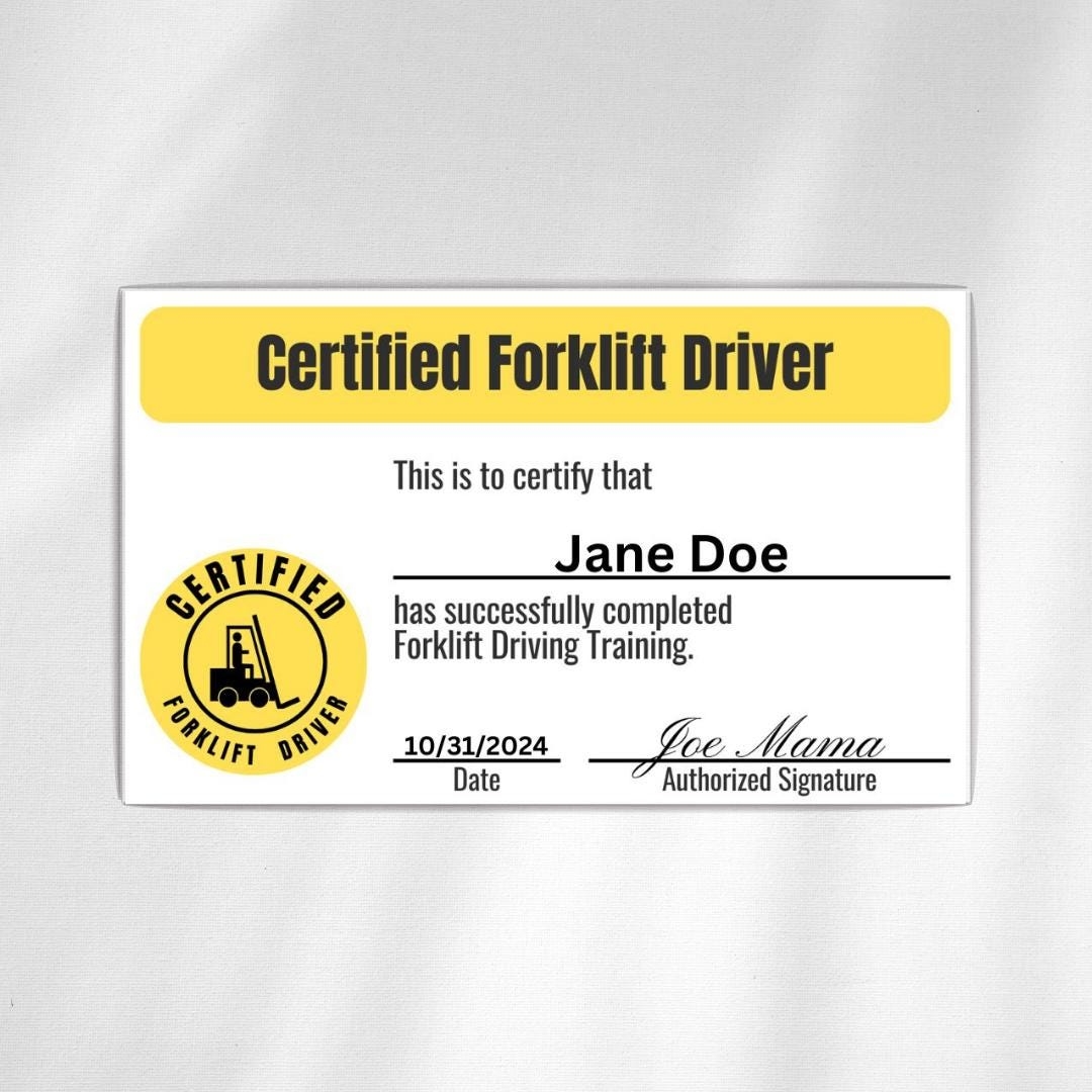 Editable Forklift Certification Card Driver Costume Template Pocket Wallet And Certificate Sized Holiday Christmas Birthday Joke Gift Etsy