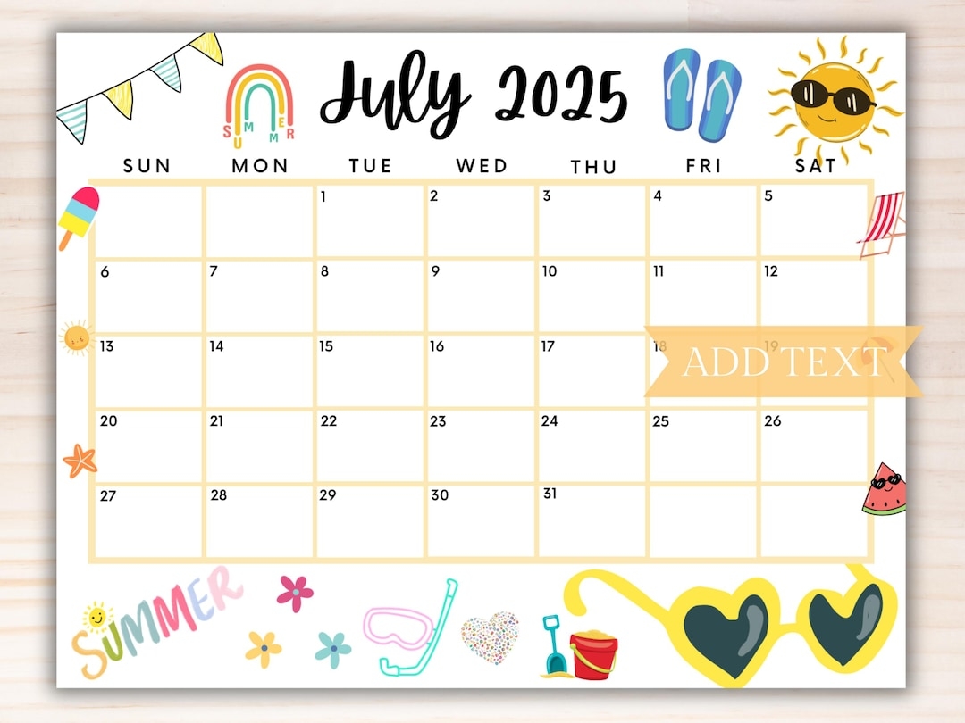 EDITABLE July 2025 Summer Calendar Printable July Calendar School Calendar Monthly Calendar July Planner Fillable Calendar For Summer Etsy Hong 
