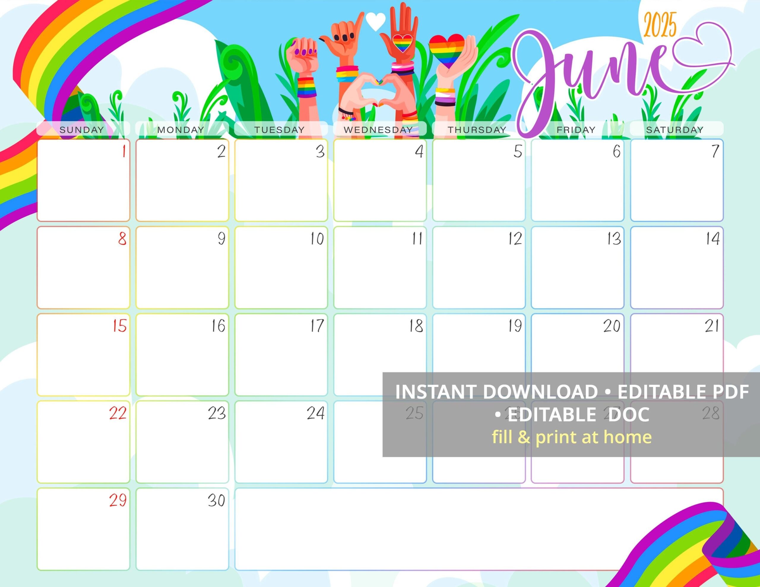 Editable June 2025 Calendar Pride Month LGBT Queer Digital Calendar Letter Size Sunday start Instant Download Etsy Editable June 2025 Calendar Pride Month LGBT Queer Digital Calendar Letter Size Sunday start Instant Download Etsy