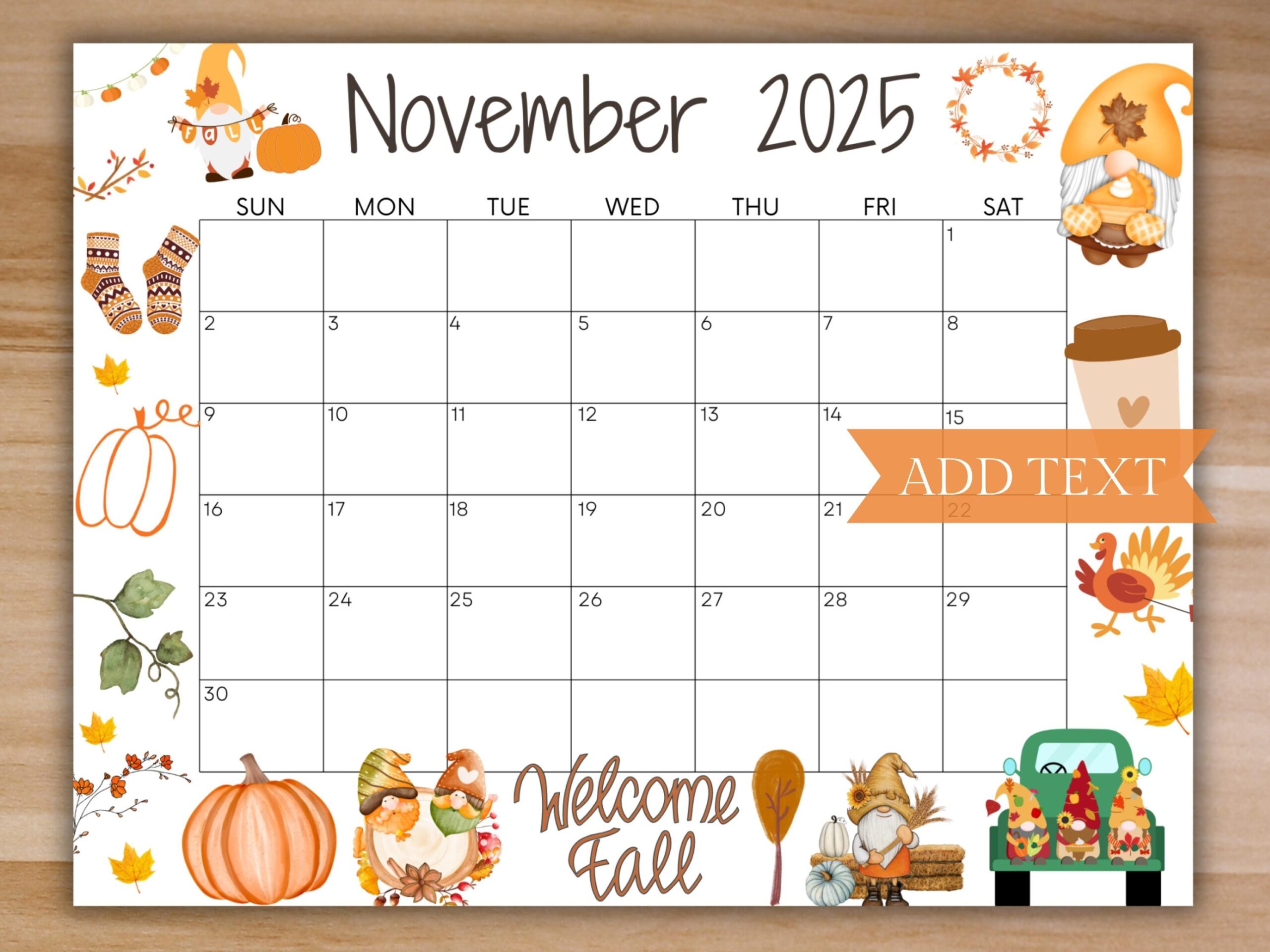 Editable November 2025 Calendar Printable Fall Calendar Wall