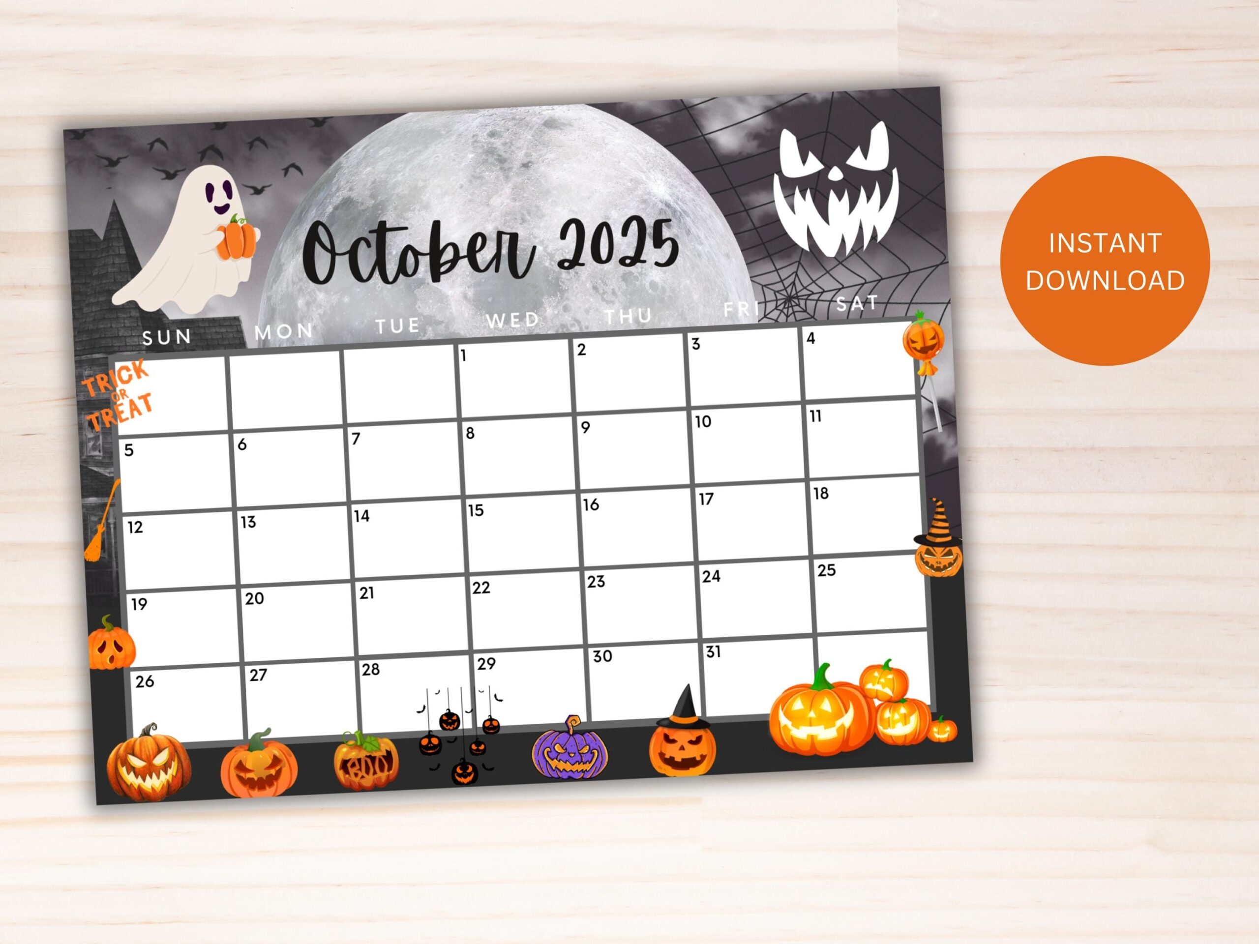 Editable October 2025 Calendar Printable Calendar 2025 Spooky Halloween Calendar W Scary Pumpkins And Ghosts Cute Classroom Calendar Etsy