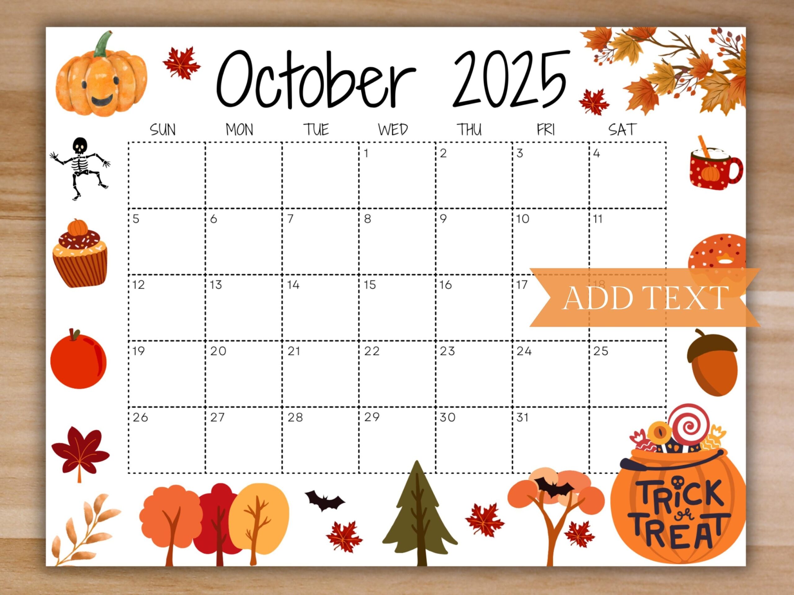 Editable October 2025 Calendar Printable Calendar School Calendar Cute Fall Trick Or Treat Calendar Monthly Calendar Classroom Calendar Etsy UK