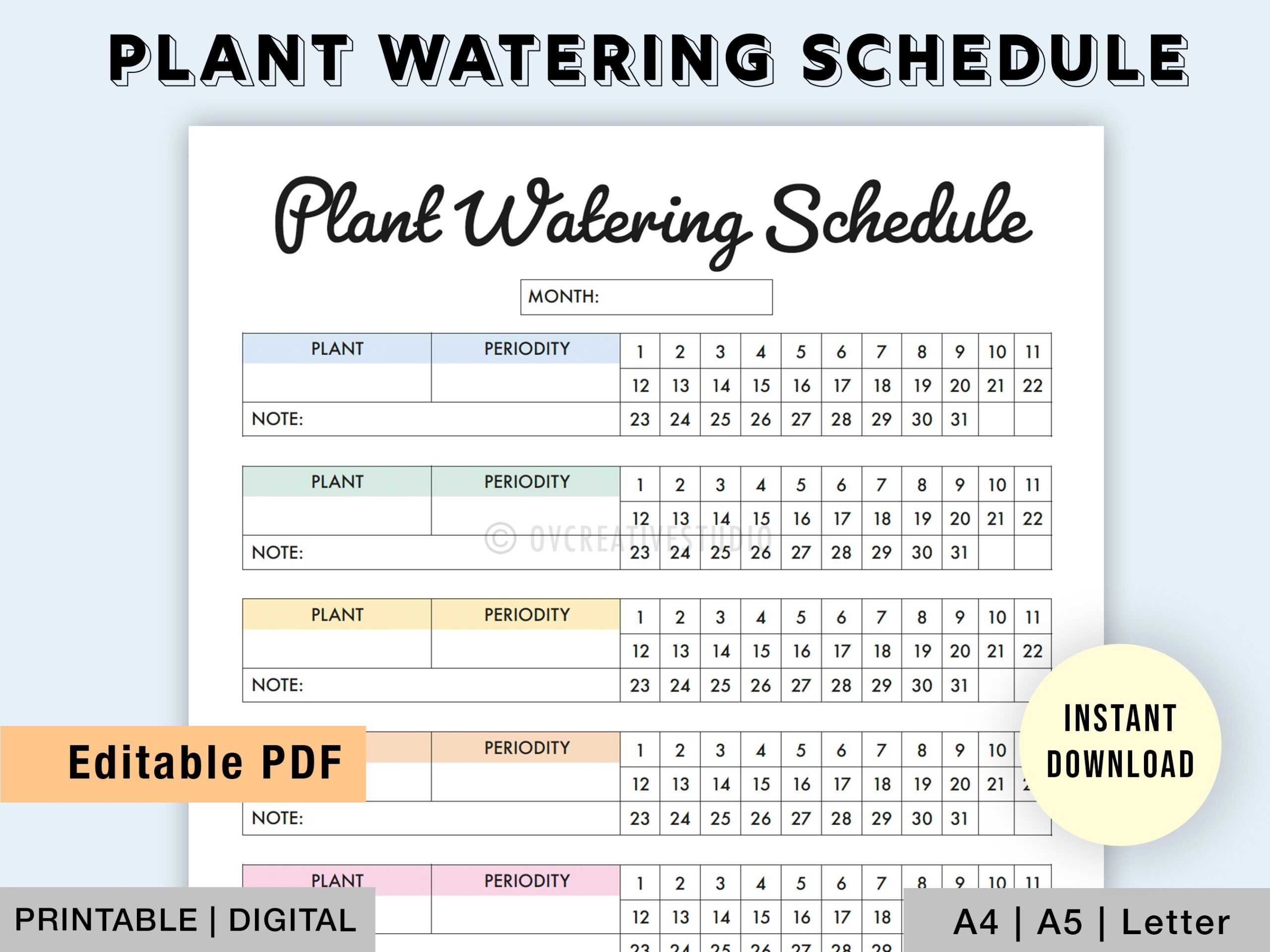 Free Printable Plant Watering Schedule Template