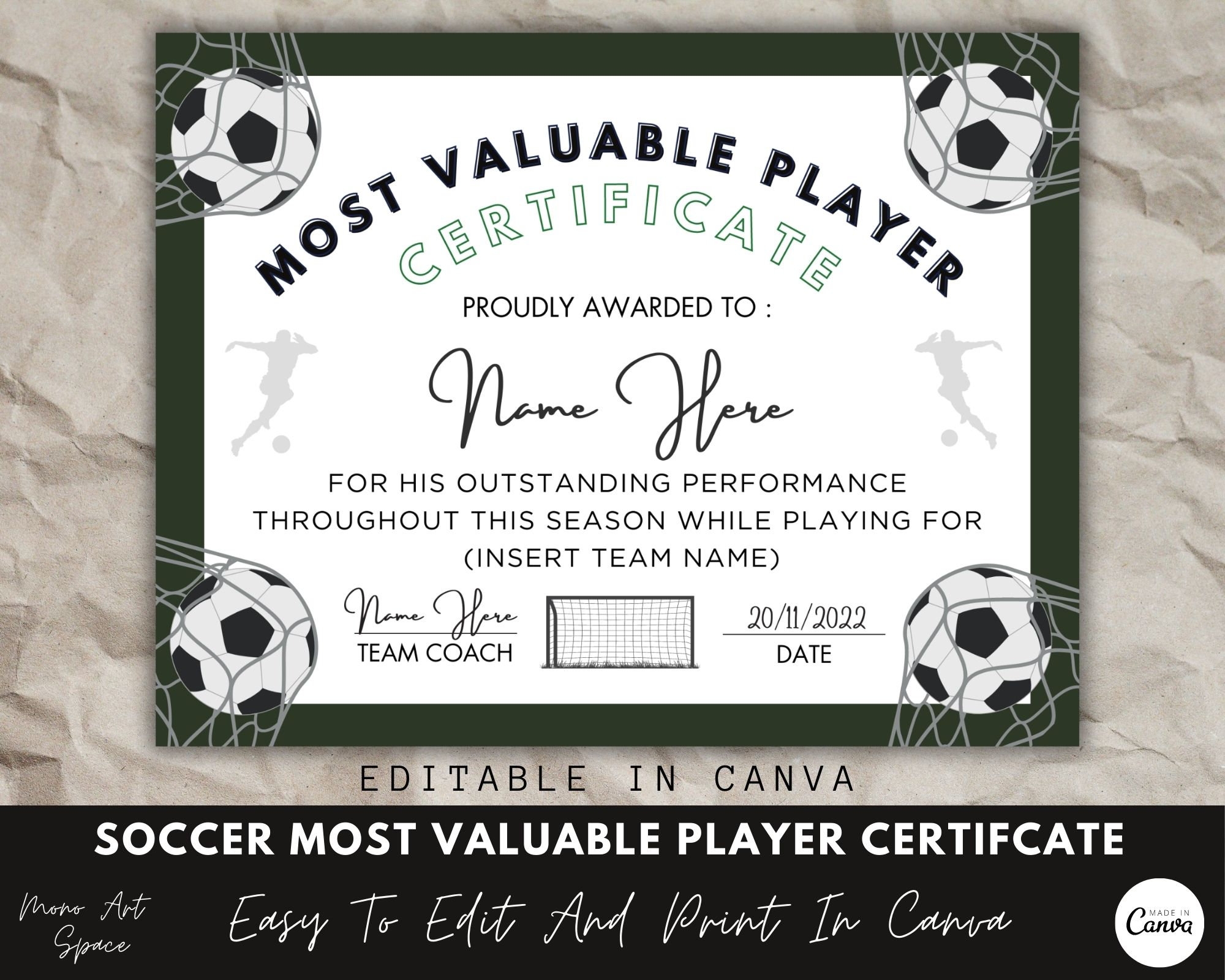 Editable Soccer Team Certificate Template Most Valuable Player Editable Soccer Team Certificate Template Most Valuable Player