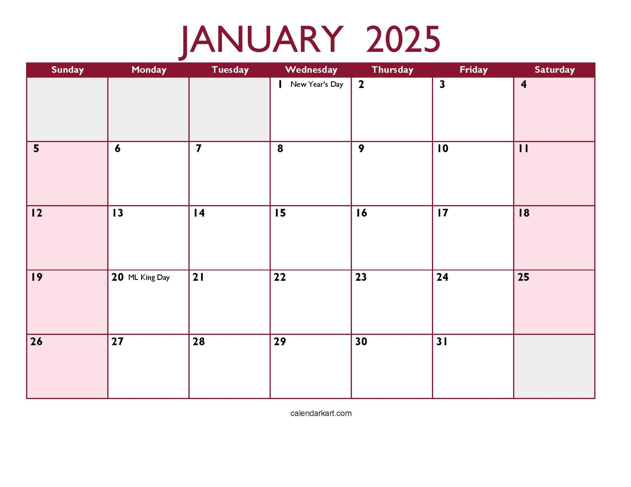 Julian Calendar 2025 Excel