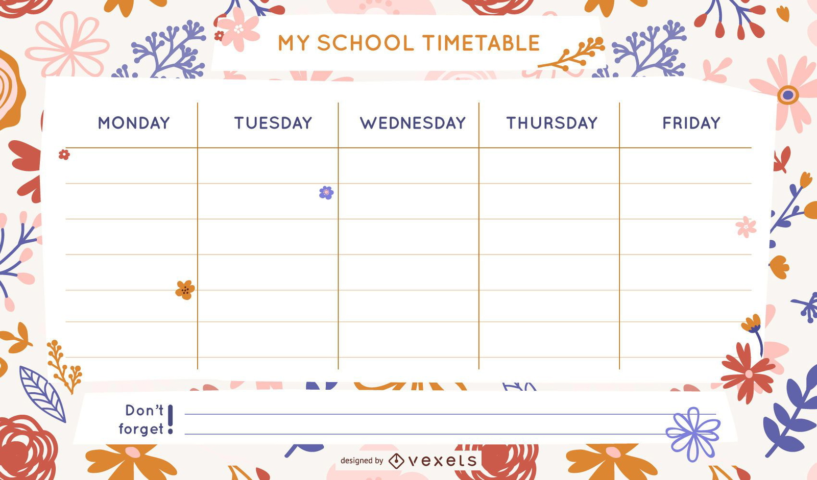 Floral School Timetable Template Vector Download