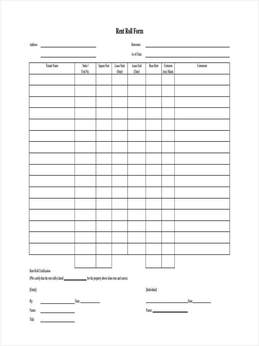 FREE 22 Rent Roll Form Samples PDF MS Word Google Docs Excel