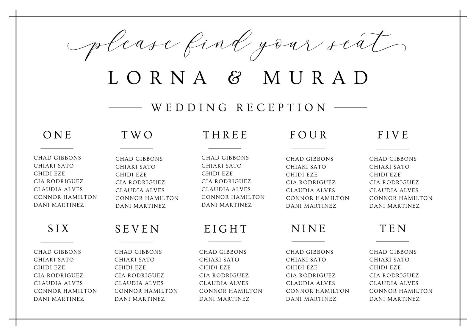 Free Custom Printable Wedding Seating Chart Templates Canva