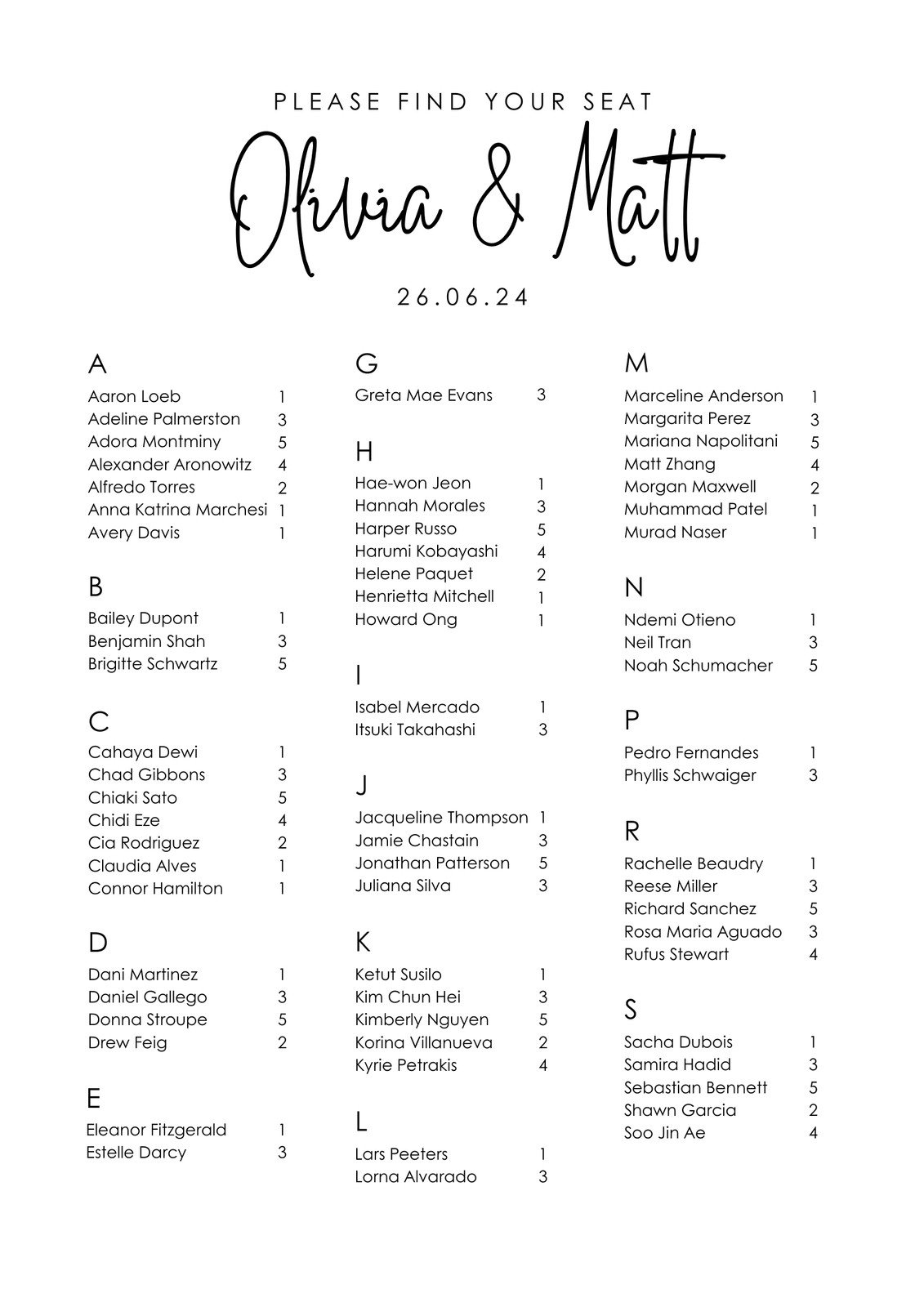 Free Printable Poster Seating Chart Template