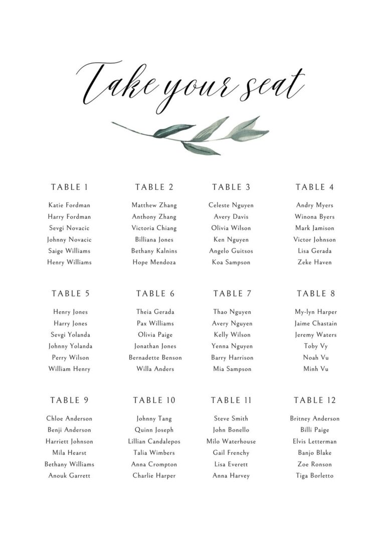 Free Custom Printable Wedding Seating Chart Templates Canva