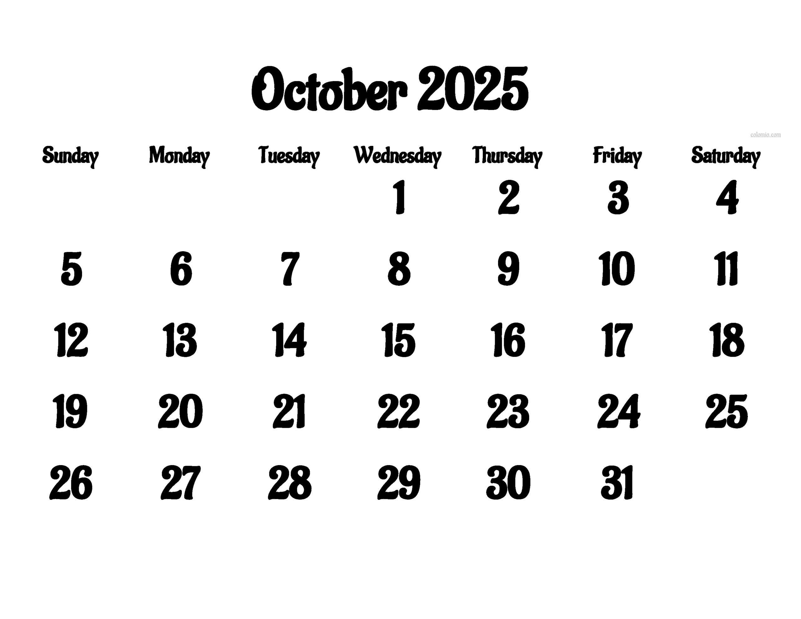 Free October 2025 Calendar Printable PDF XLS PNG Formats Free October 2025 Calendar Printable PDF XLS PNG Formats