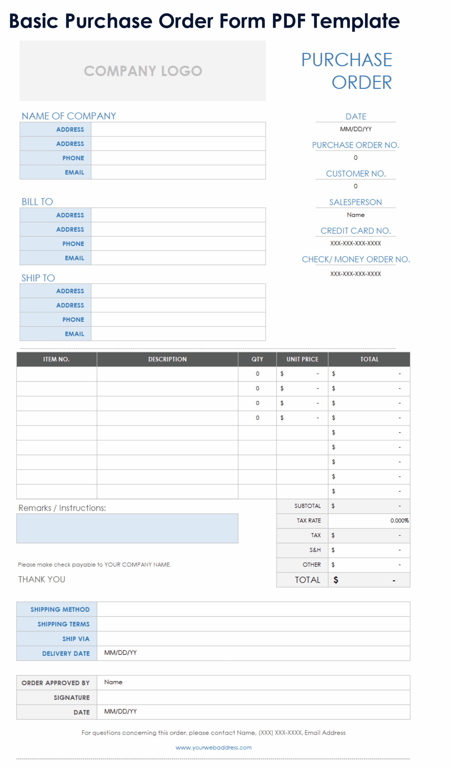 Free PDF Purchase Order Templates Forms U0026 Letters