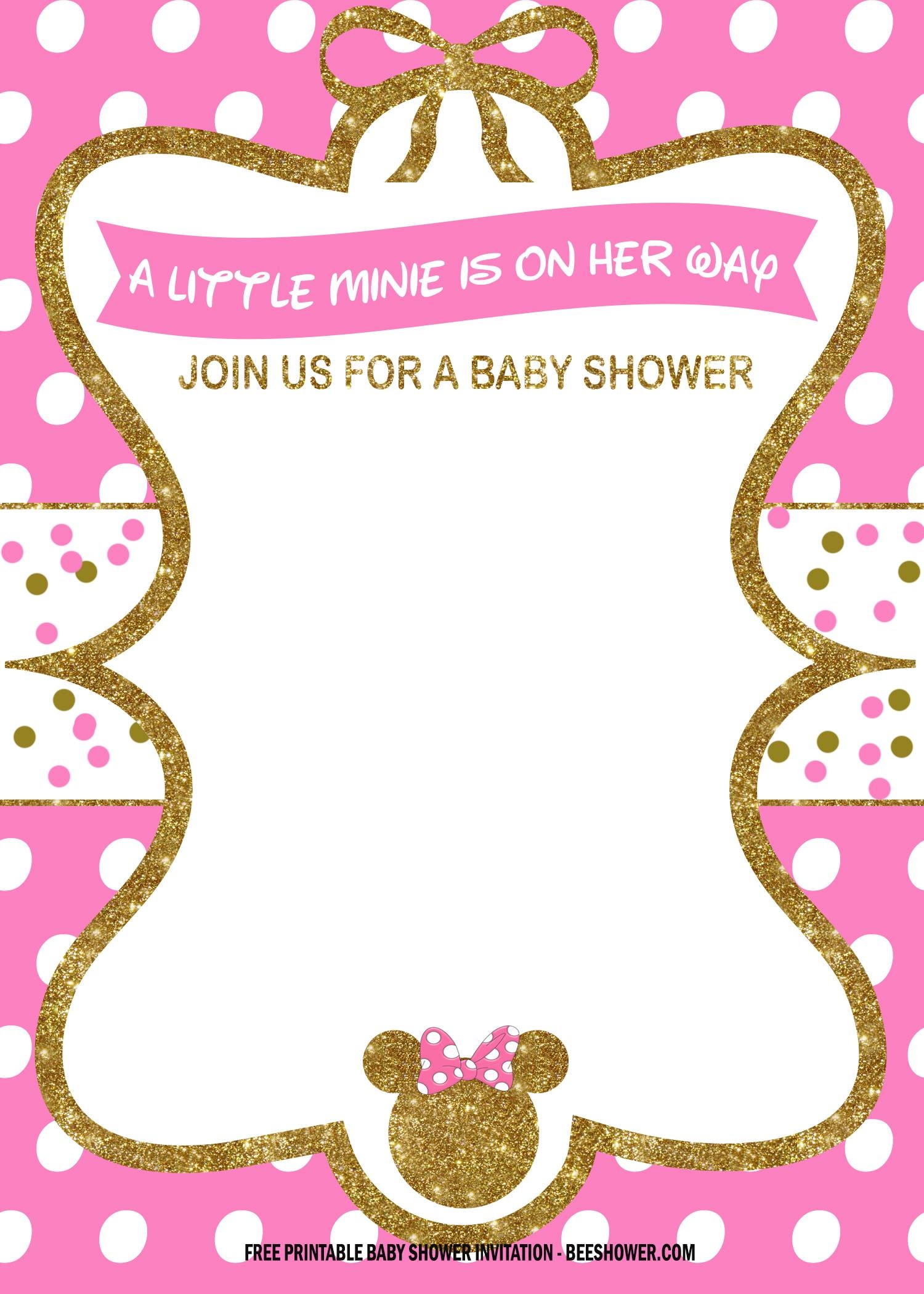 FREE Pink And Gold Minnie Baby Shower Invitation Templates