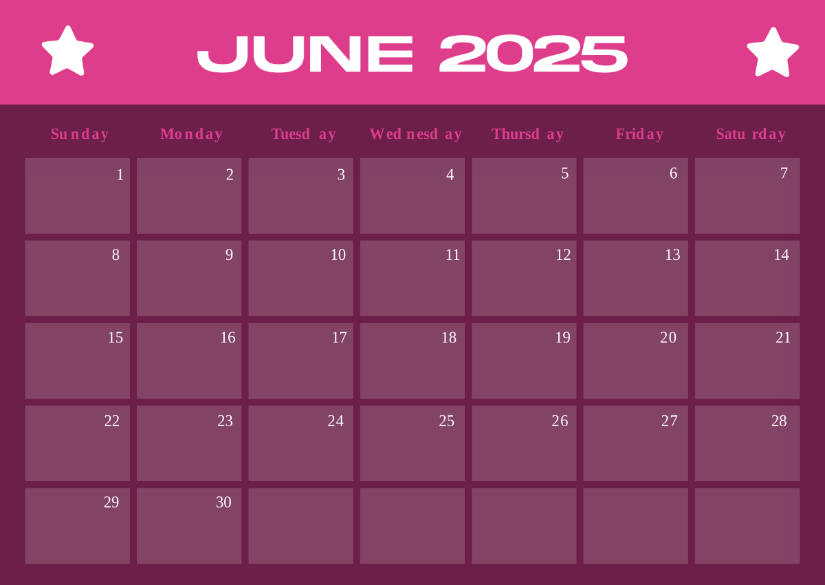 Free Pink June 2025 Calendar Template To Edit Online