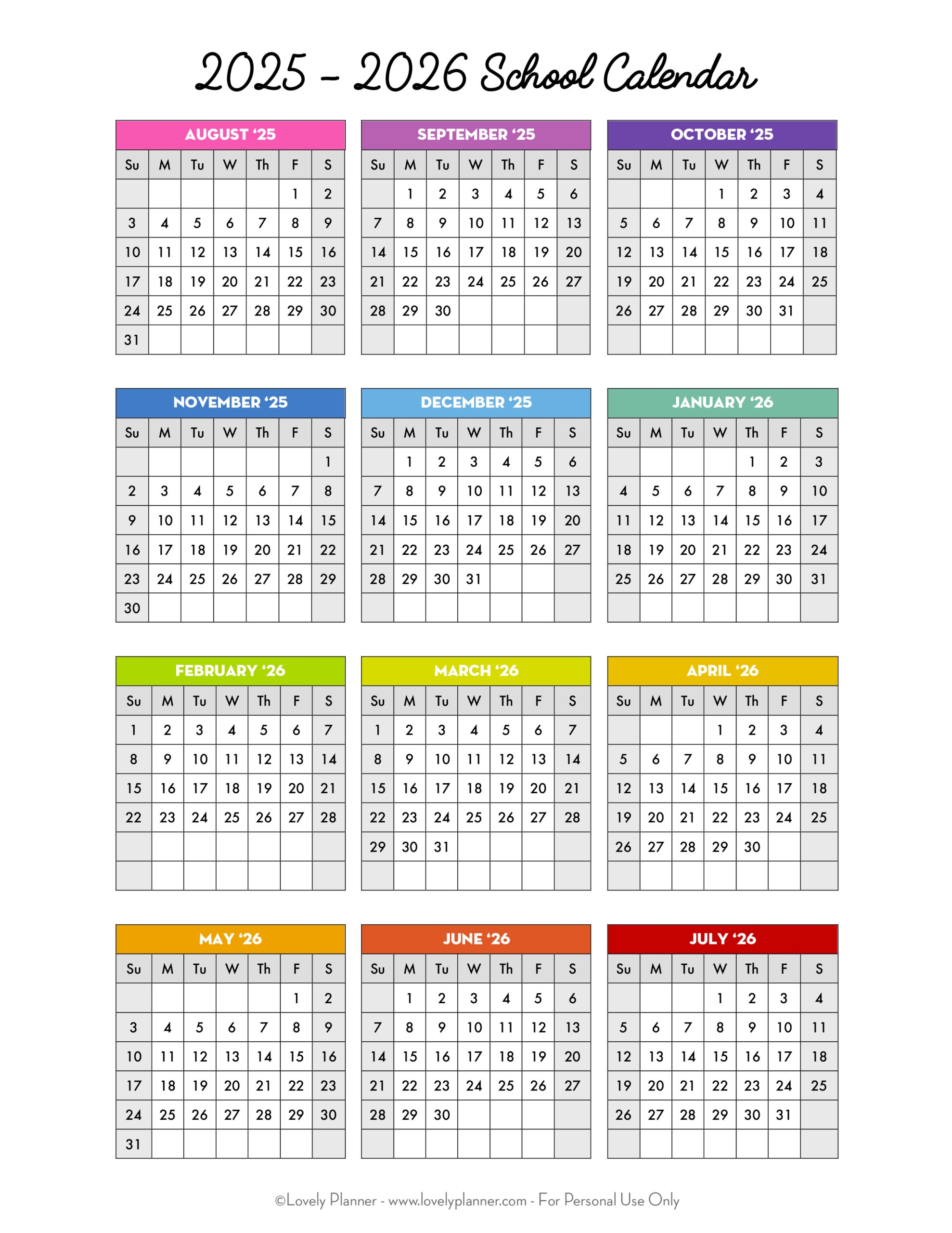 Academic Calendar July 2025 To June 2026