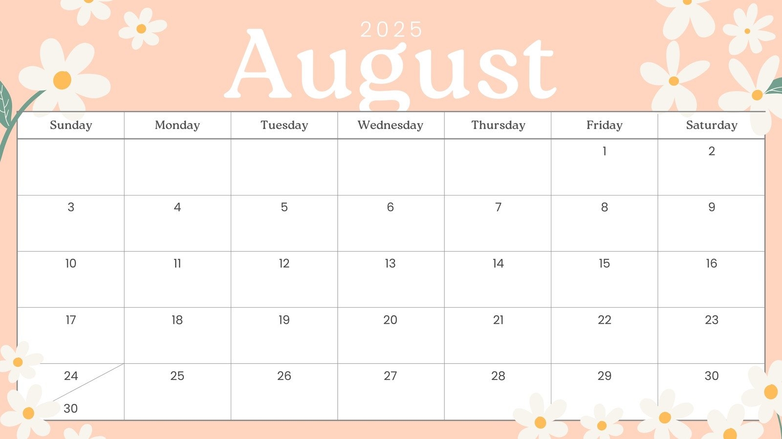 Free Printable August 2025 Calendar Templates Canva