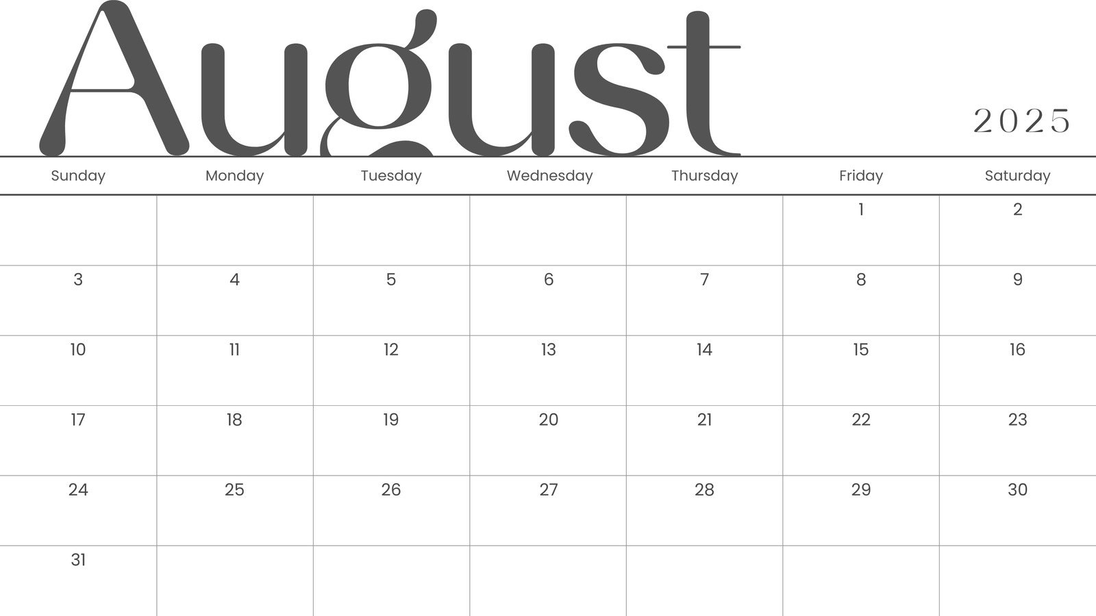 August 2025 Calendar Template August 2025 Calendar Template