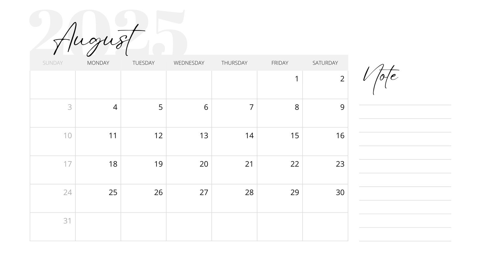 Free Printable August 2025 Calendar Templates Canva
