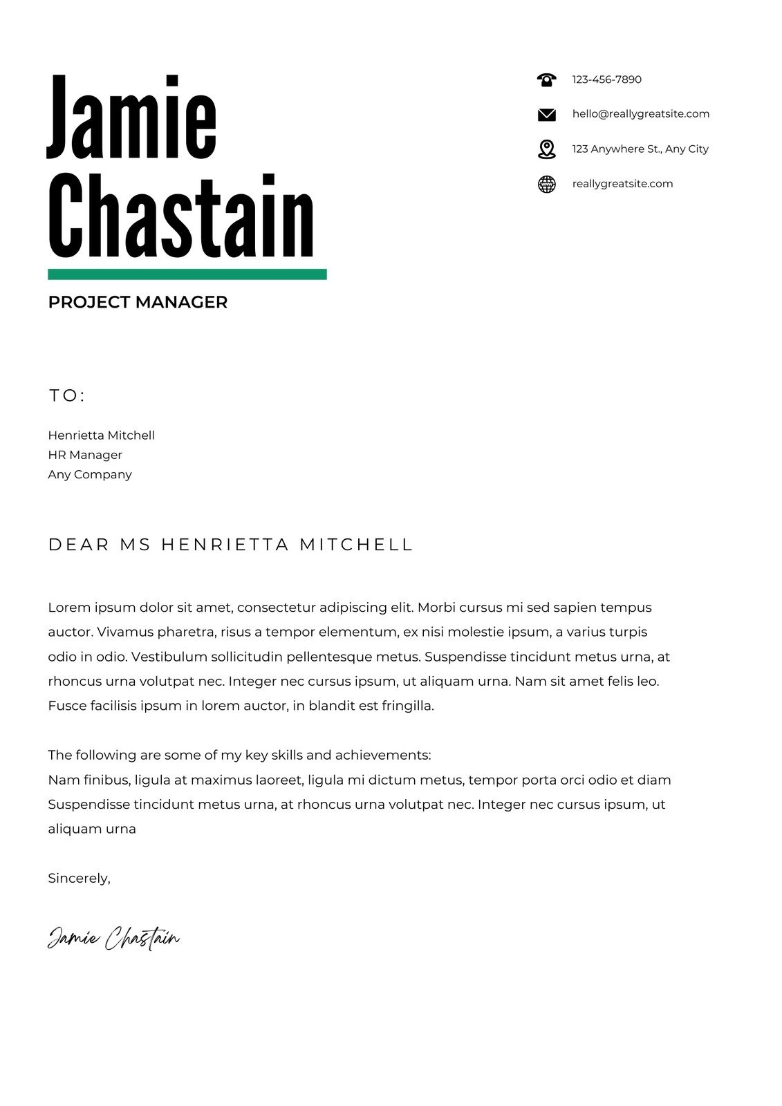 Free Printable Resume Cover Letter Template