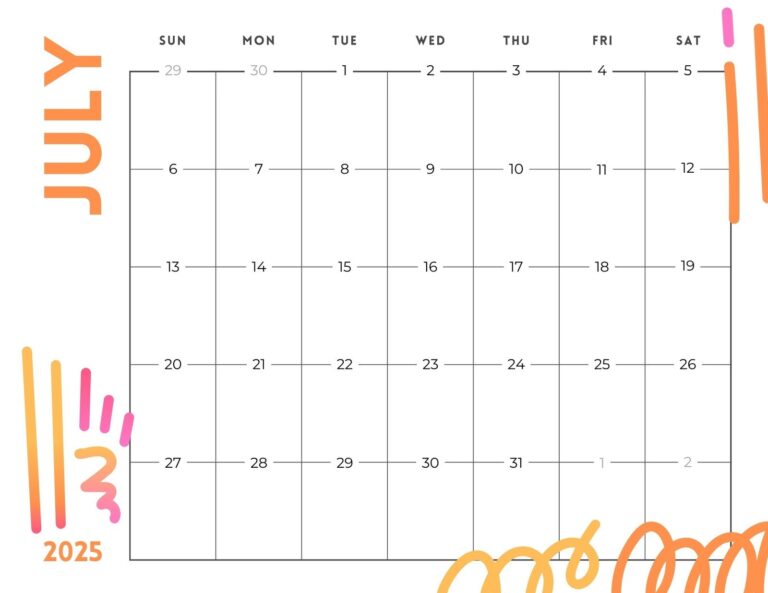 Free Printable Custom July 2025 Calendar Templates Canva