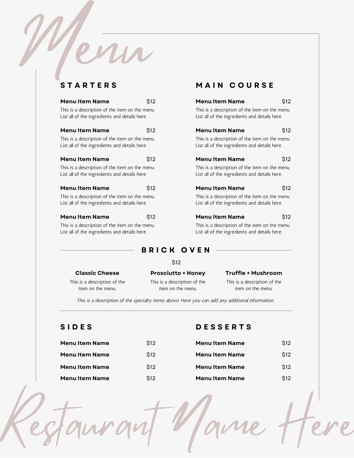 Free Printable Customizable Lunch Menu Templates Canva