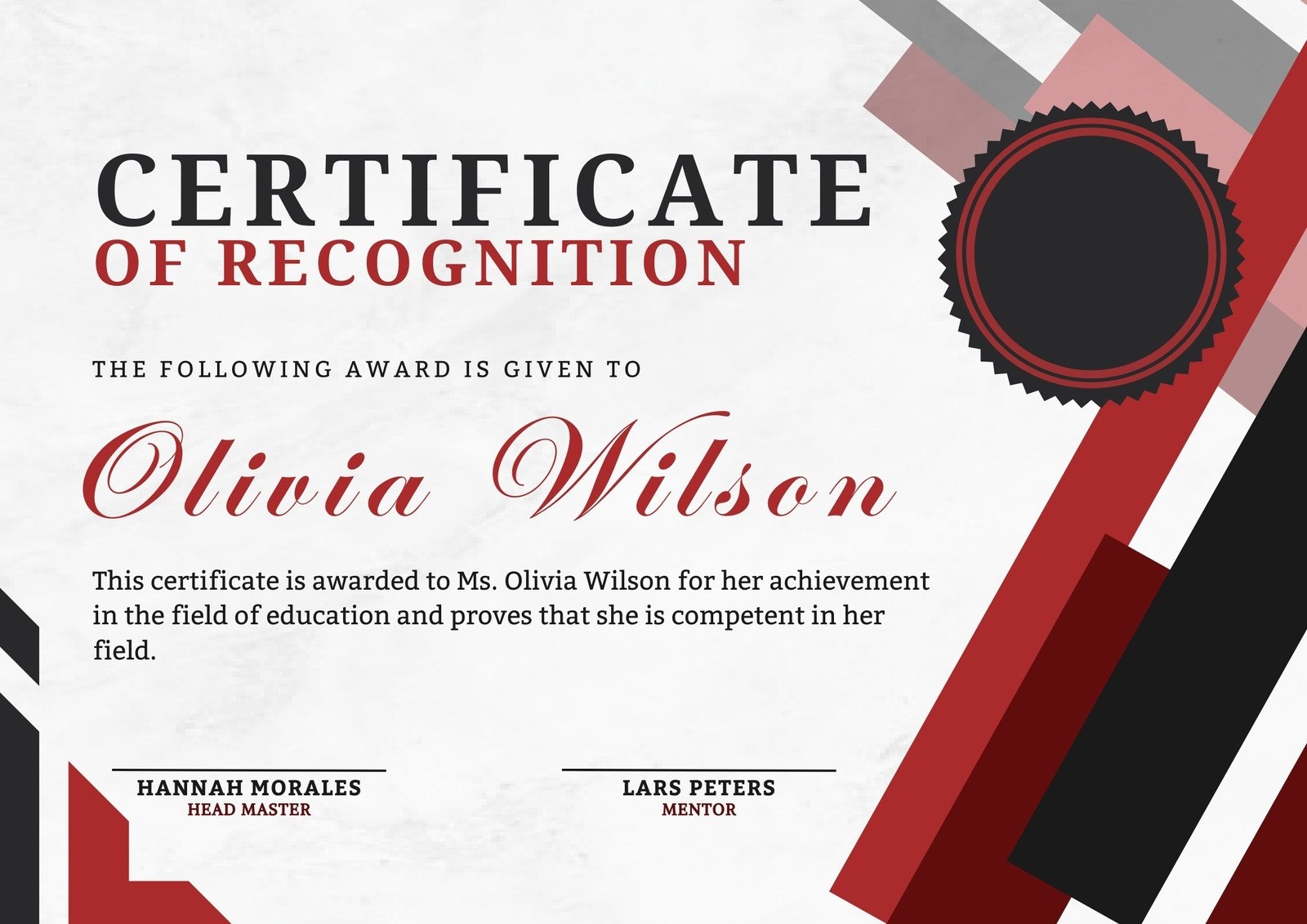Free Printable Customizable Recognition Certificate Templates 