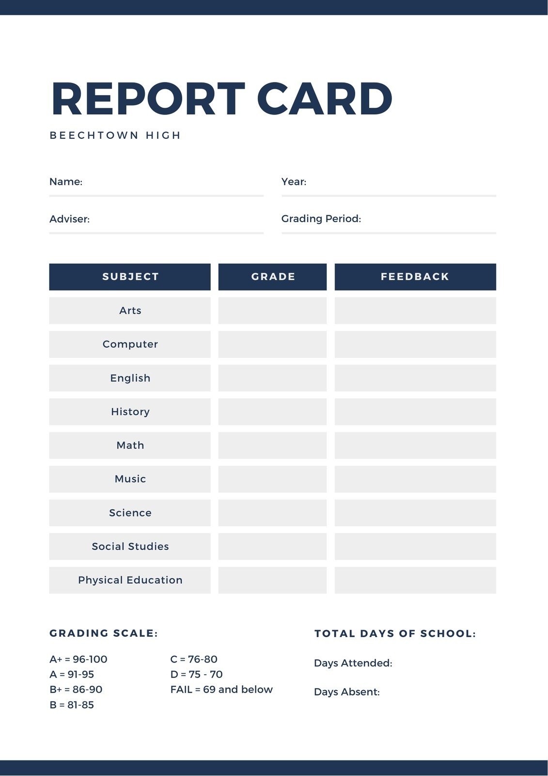 Free Printable Customizable Report Card Templates Canva