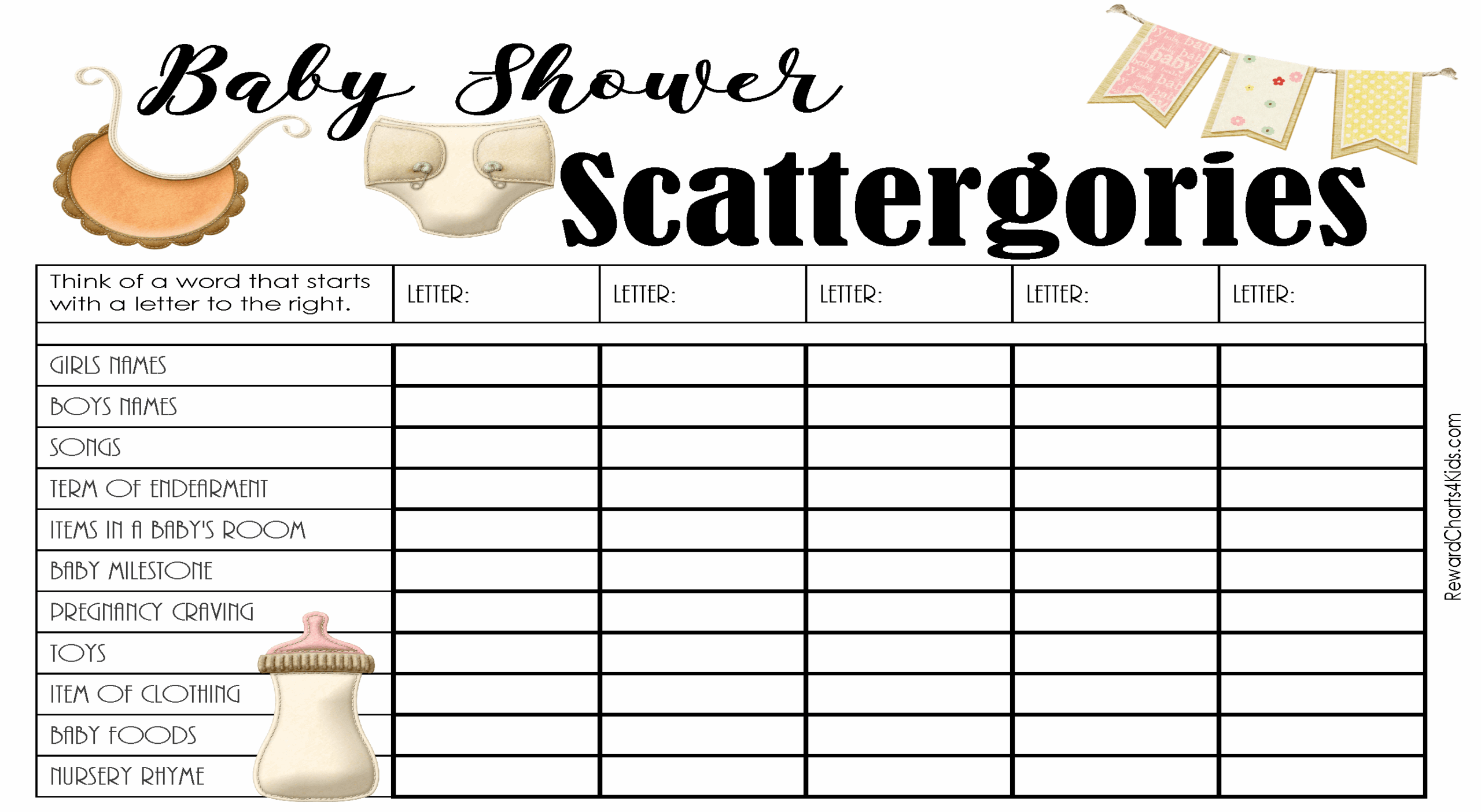 FREE Printable Scattergories Lists Instant Download