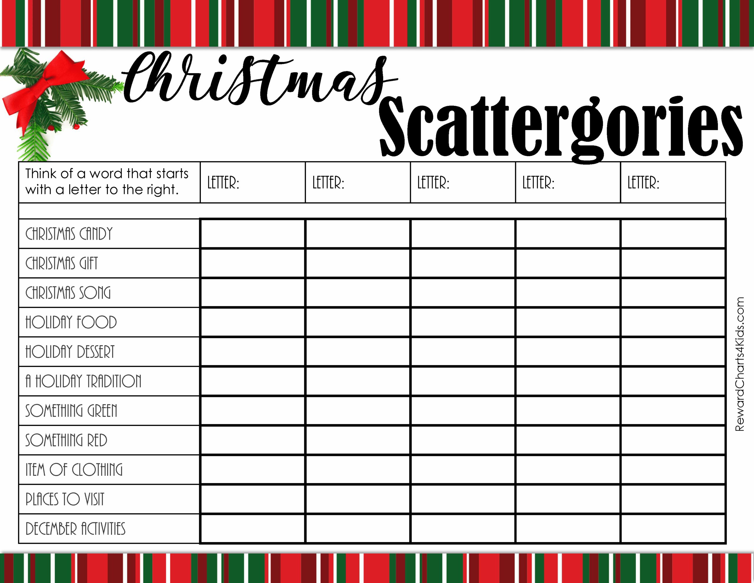 FREE Printable Scattergories Lists Instant Download