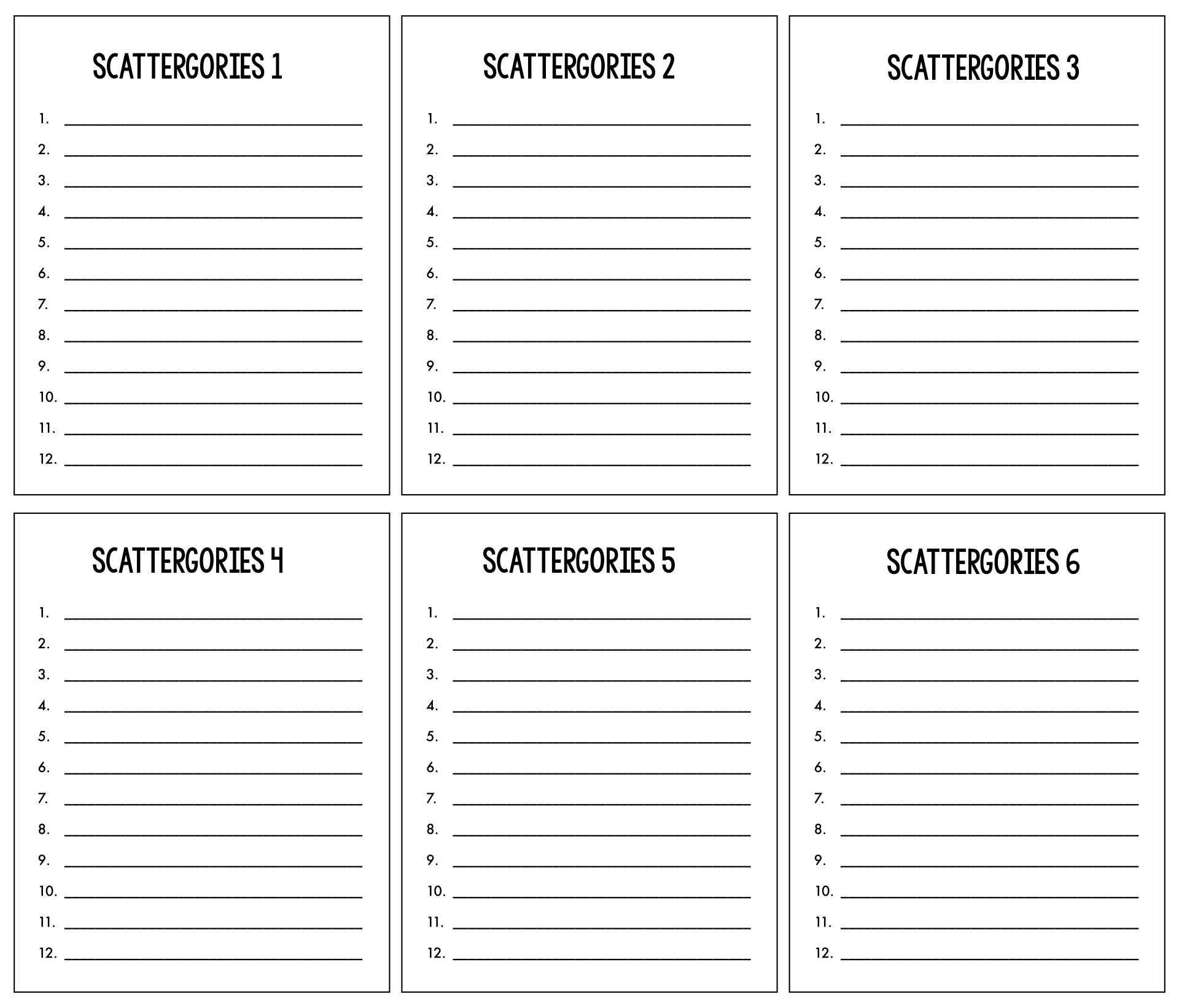 FREE Printable Scattergories Lists Instant Download Worksheets Library