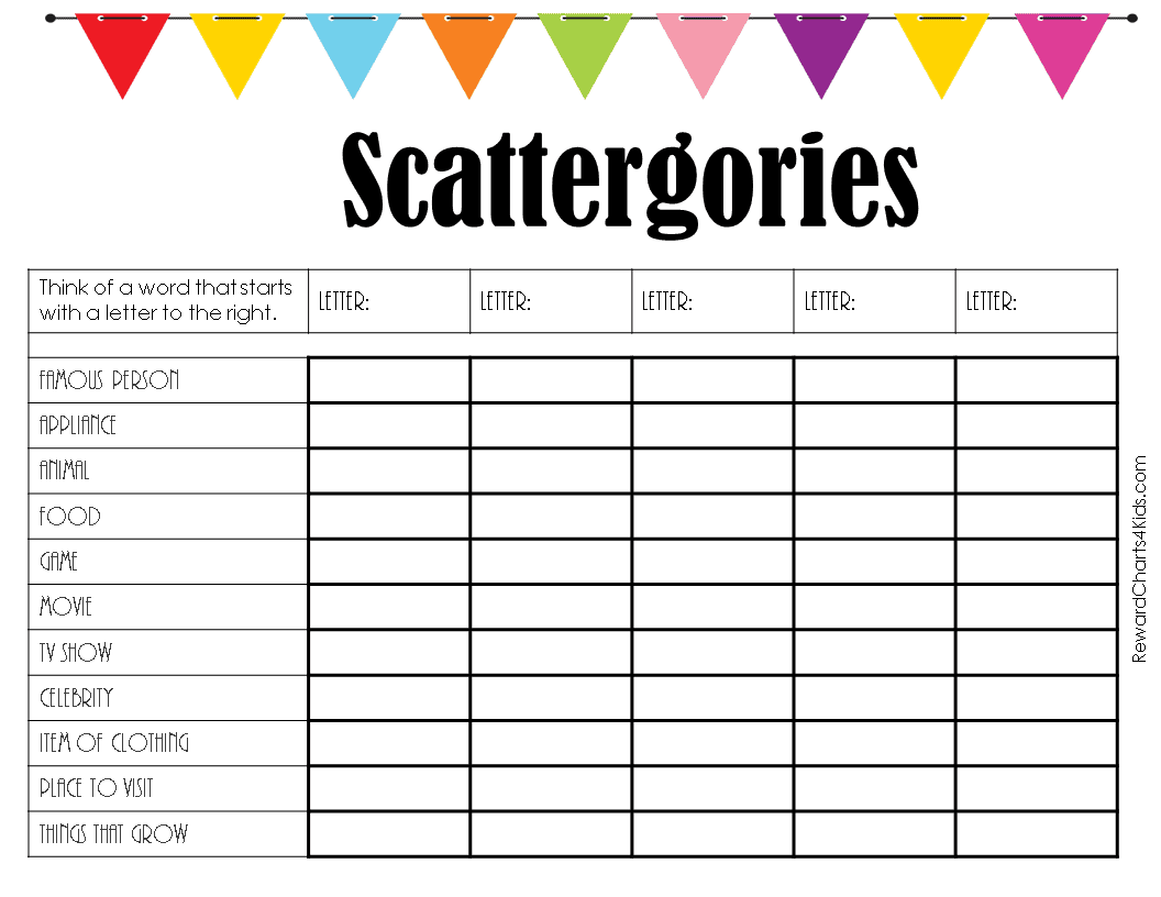 FREE Printable Scattergories Lists Instant Download