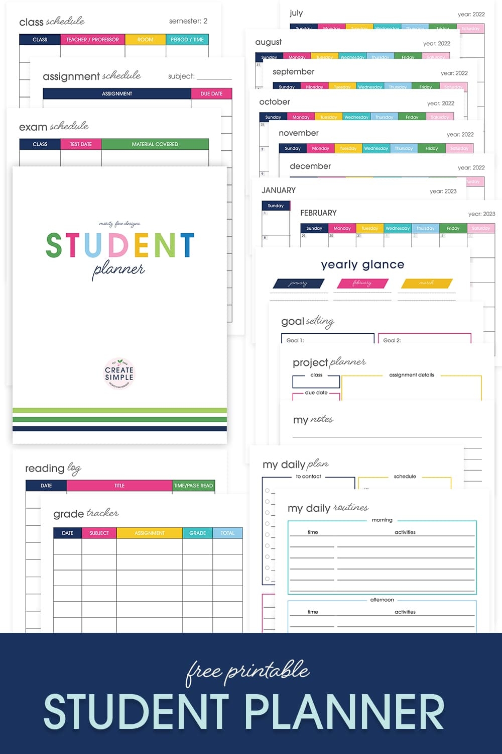Free Printable Student Planner Elementary Junior High School  Free Printable Student Planner Elementary Junior High School