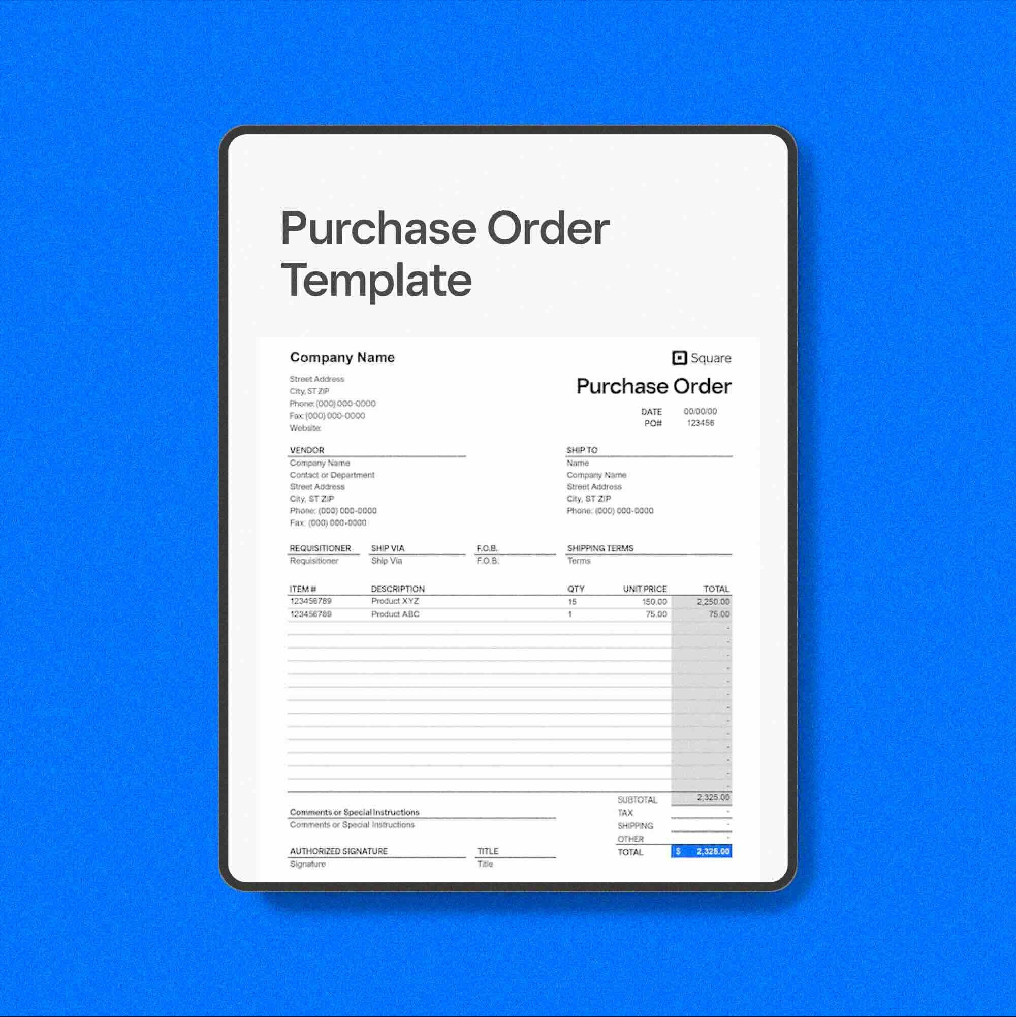 Free Purchase Order Template in Word Excel PDF Square