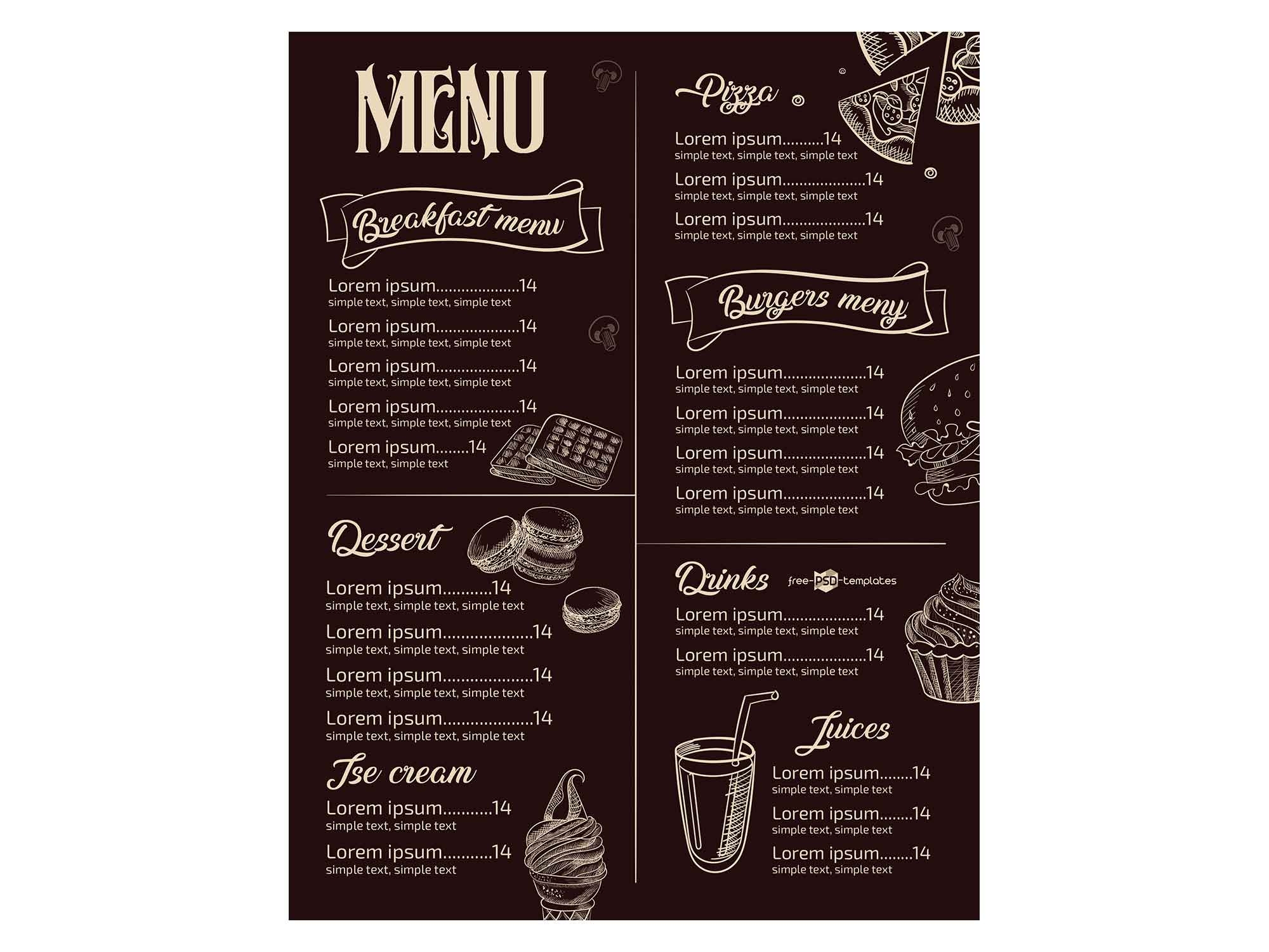 Free Restaurant Menu Template PSD