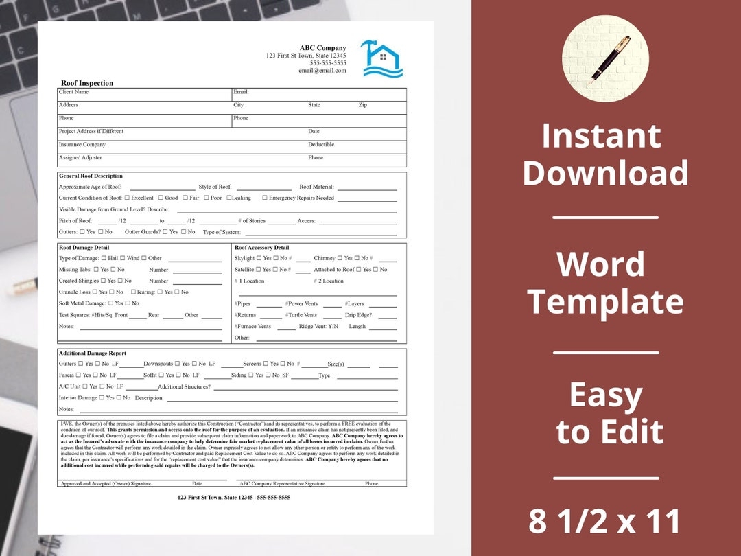 Free Roof Inspection authorization instant Download template roofing Company Word Format Etsy Free Roof Inspection authorization instant Download template roofing Company Word Format Etsy