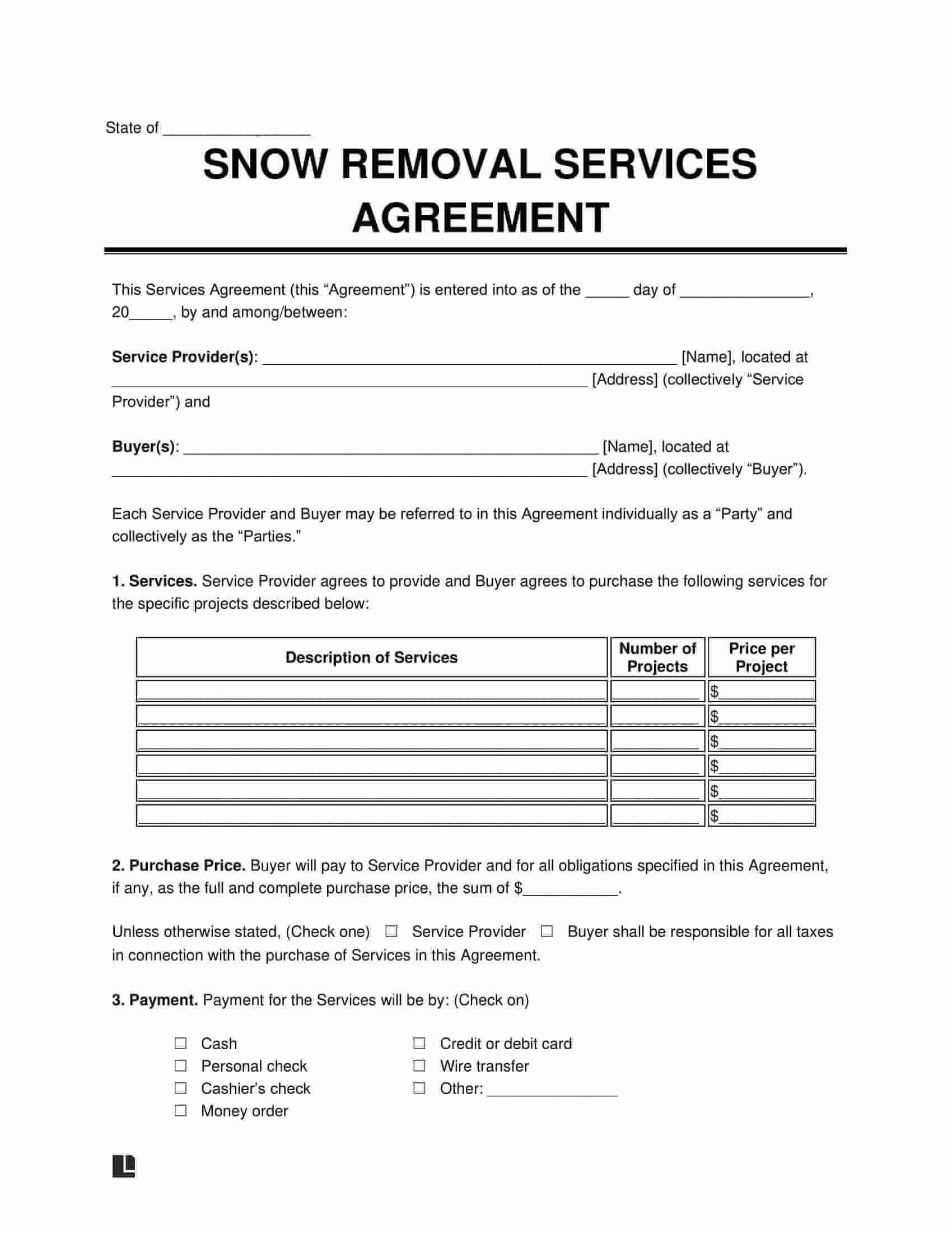 Free Snow Removal Contract Template PDF U0026 Word
