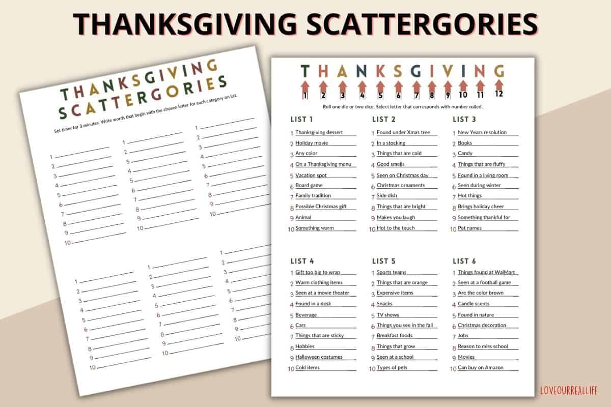 Free Printable Scattergories Template