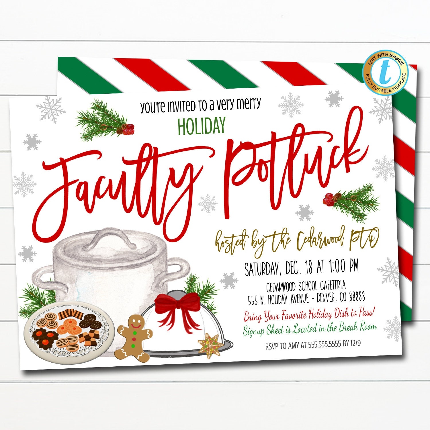 Holiday Faculty Potluck Invitation Christmas Event Invite School Teacher Staff Company Work Xmas Party Printable DIY EDITABLE TEMPLATE Etsy Norway
