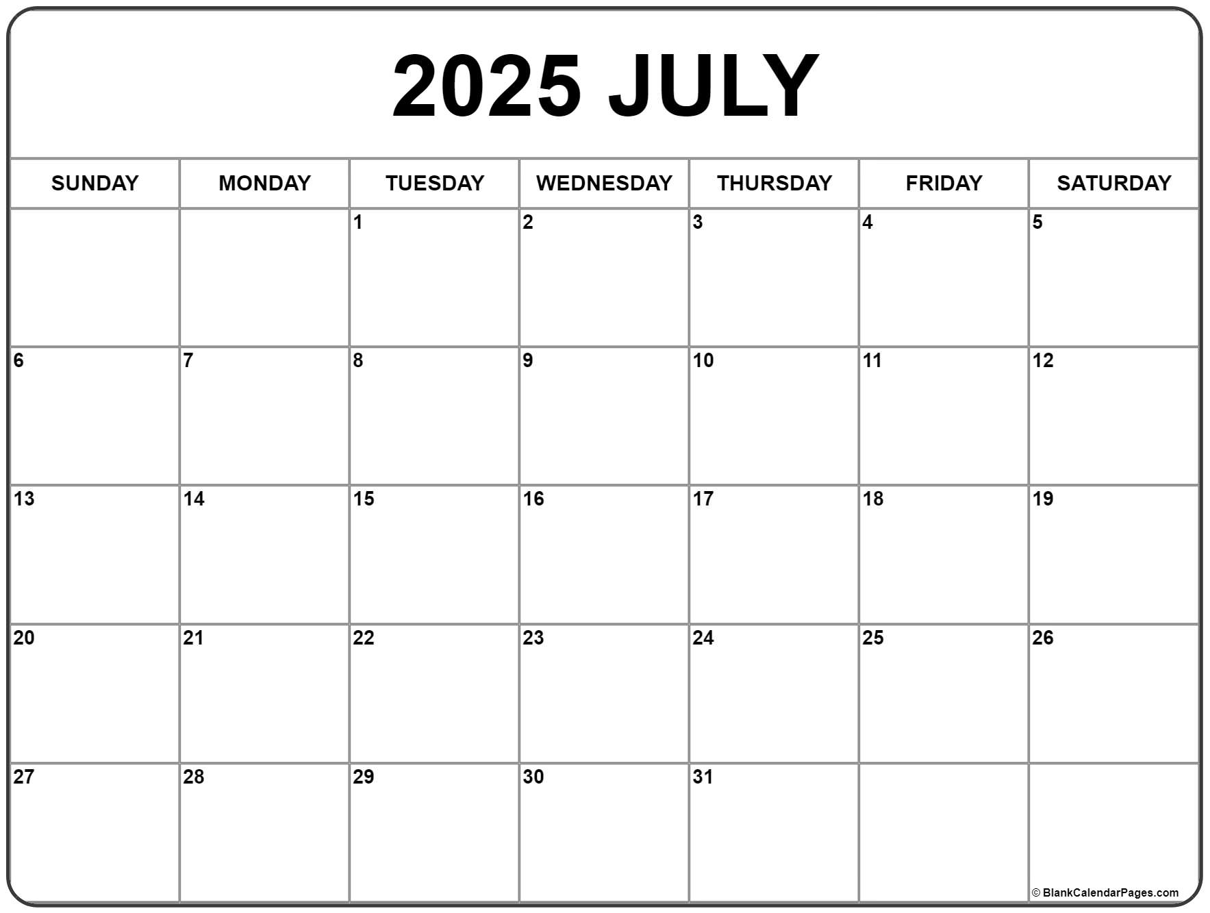 July 2025 Calendar Free Printable Calendars July 2025 Calendar Free Printable Calendars