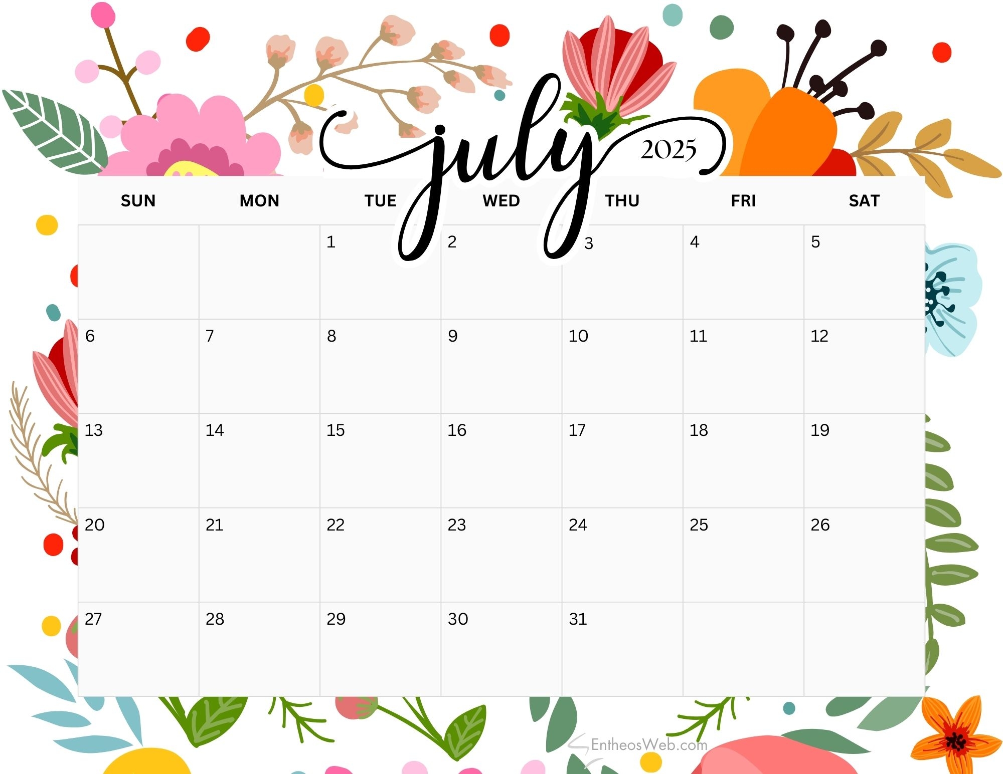 July 2025 Calendar Printables EntheosWeb July 2025 Calendar Printables EntheosWeb