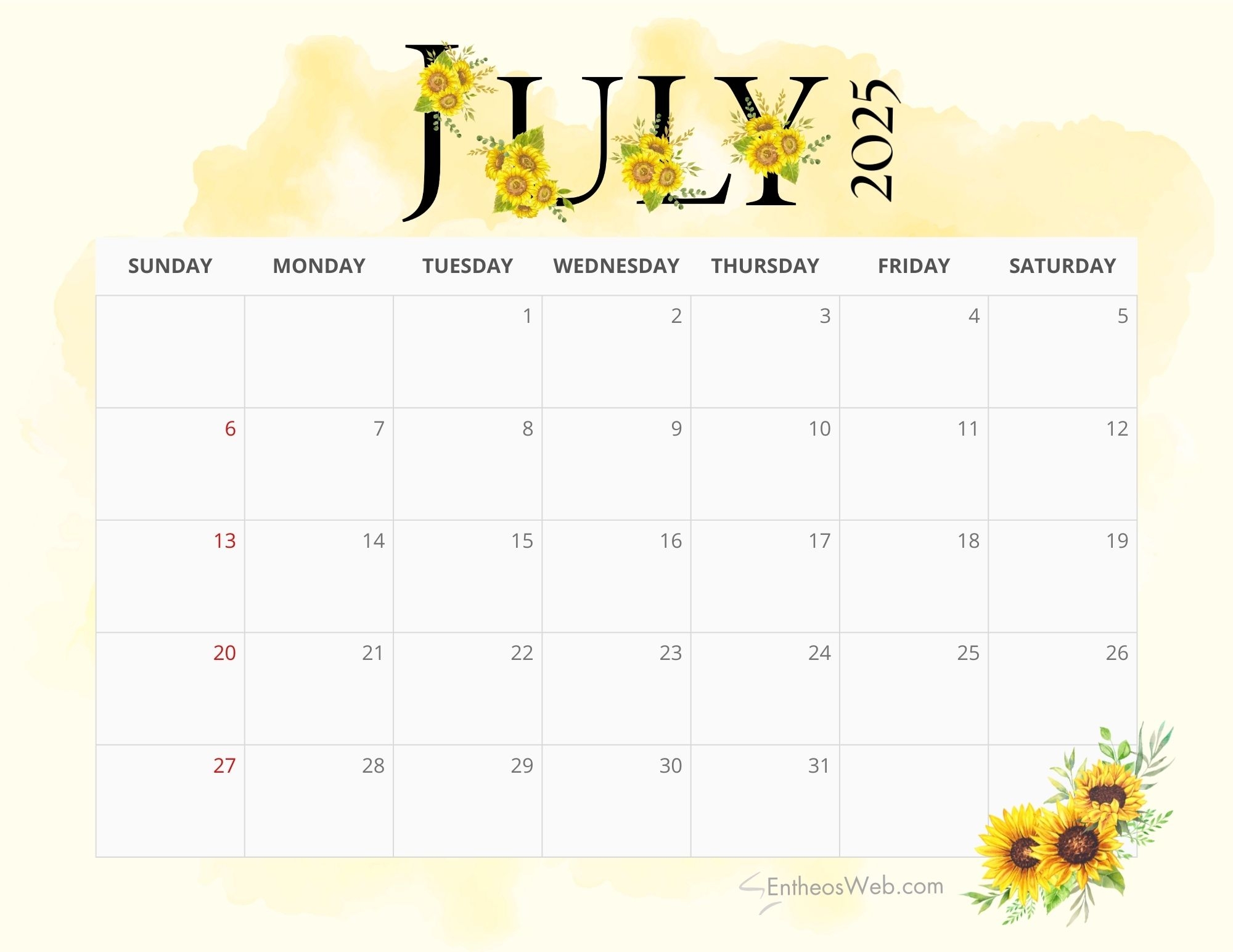 July 2025 Calendar Printables EntheosWeb
