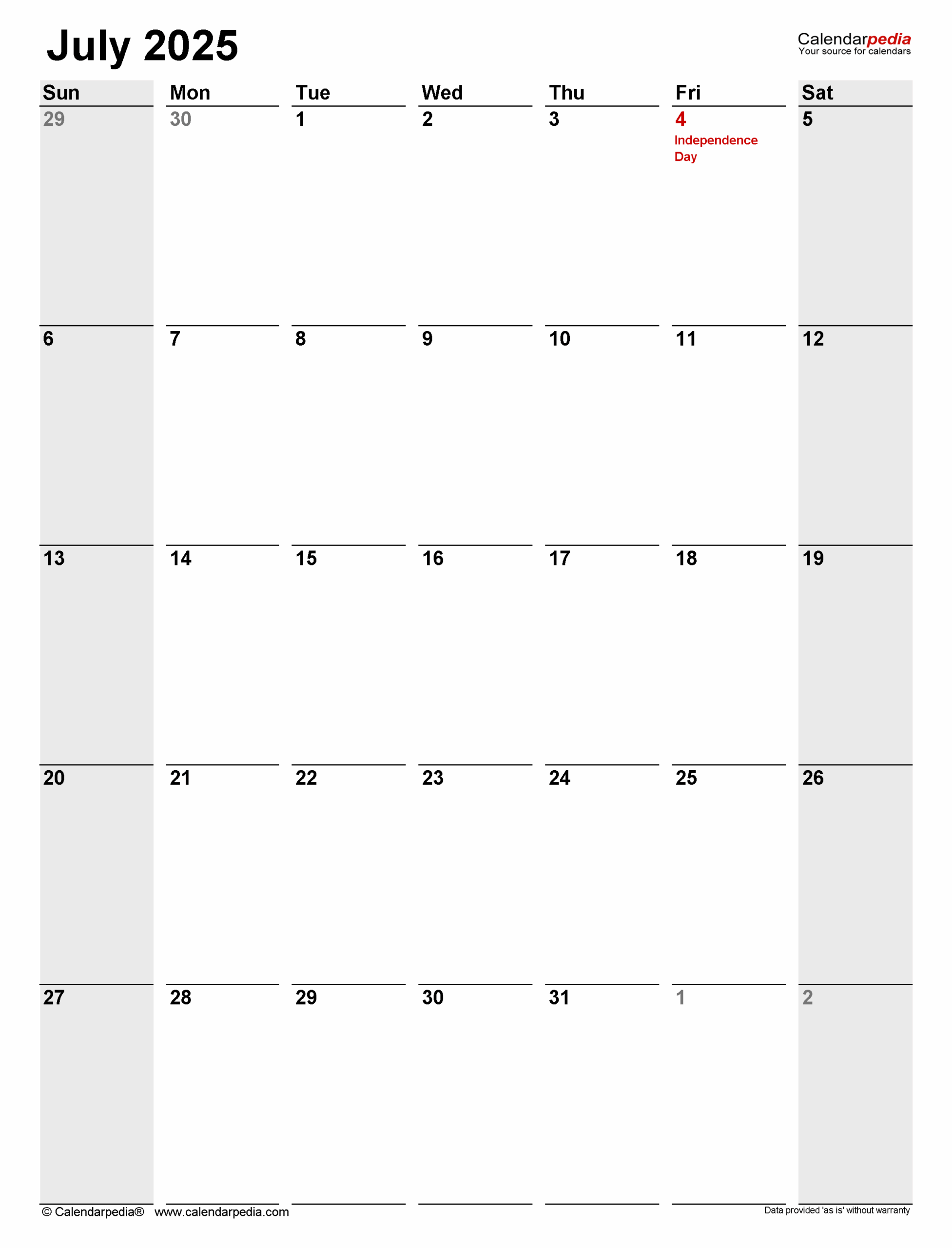 Fillable July 2025 Calendar Fillable July 2025 Calendar