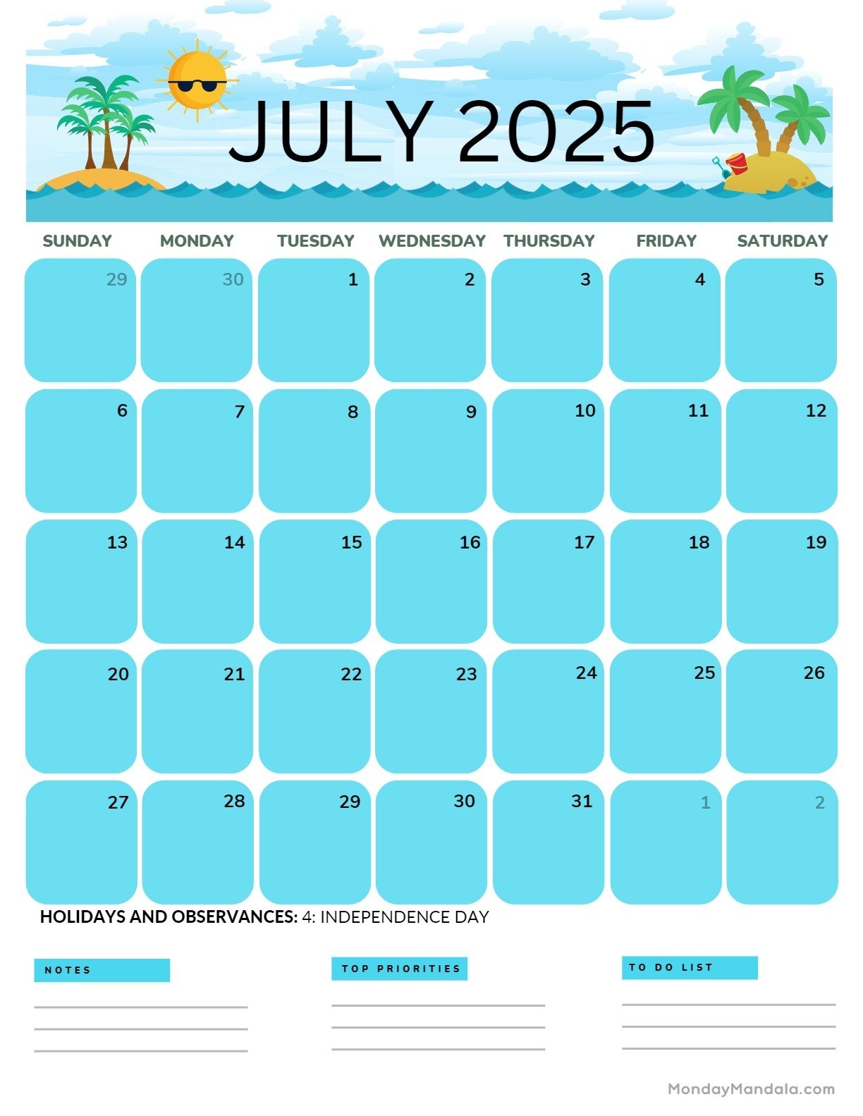 July 2025 Calendar Printabulls