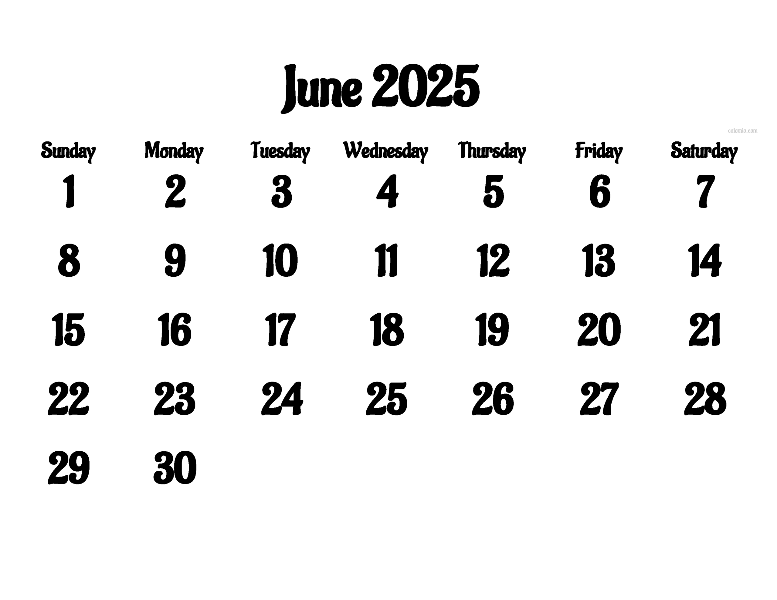 Small Calendar June 2025