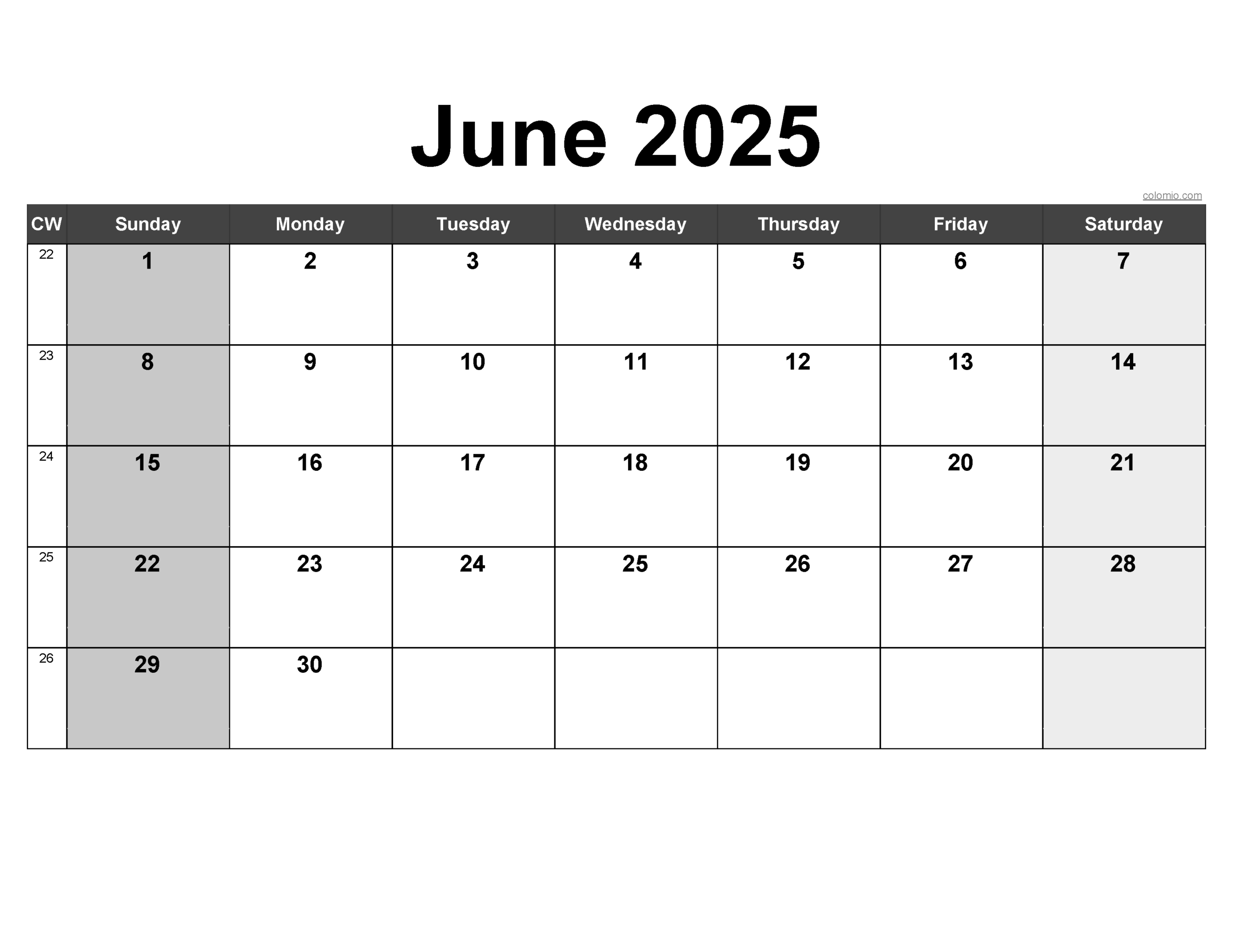 June 2025 Calendar Free Printable PDF XLS And PNG